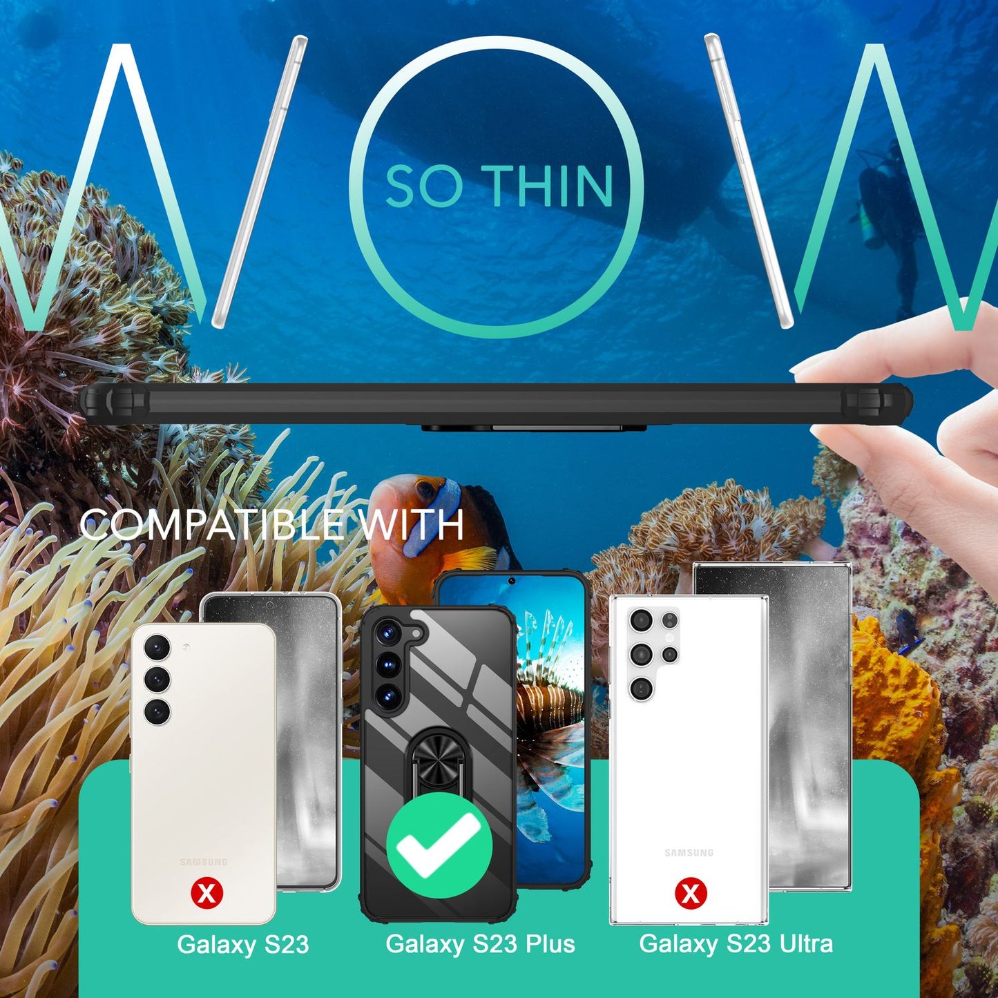 Husă NALIA Berlin Ring - 2x Protecții pentru Ecran și Cameră, Transparentă, Neagră, Compatibilă cu Galaxy S23 Plus