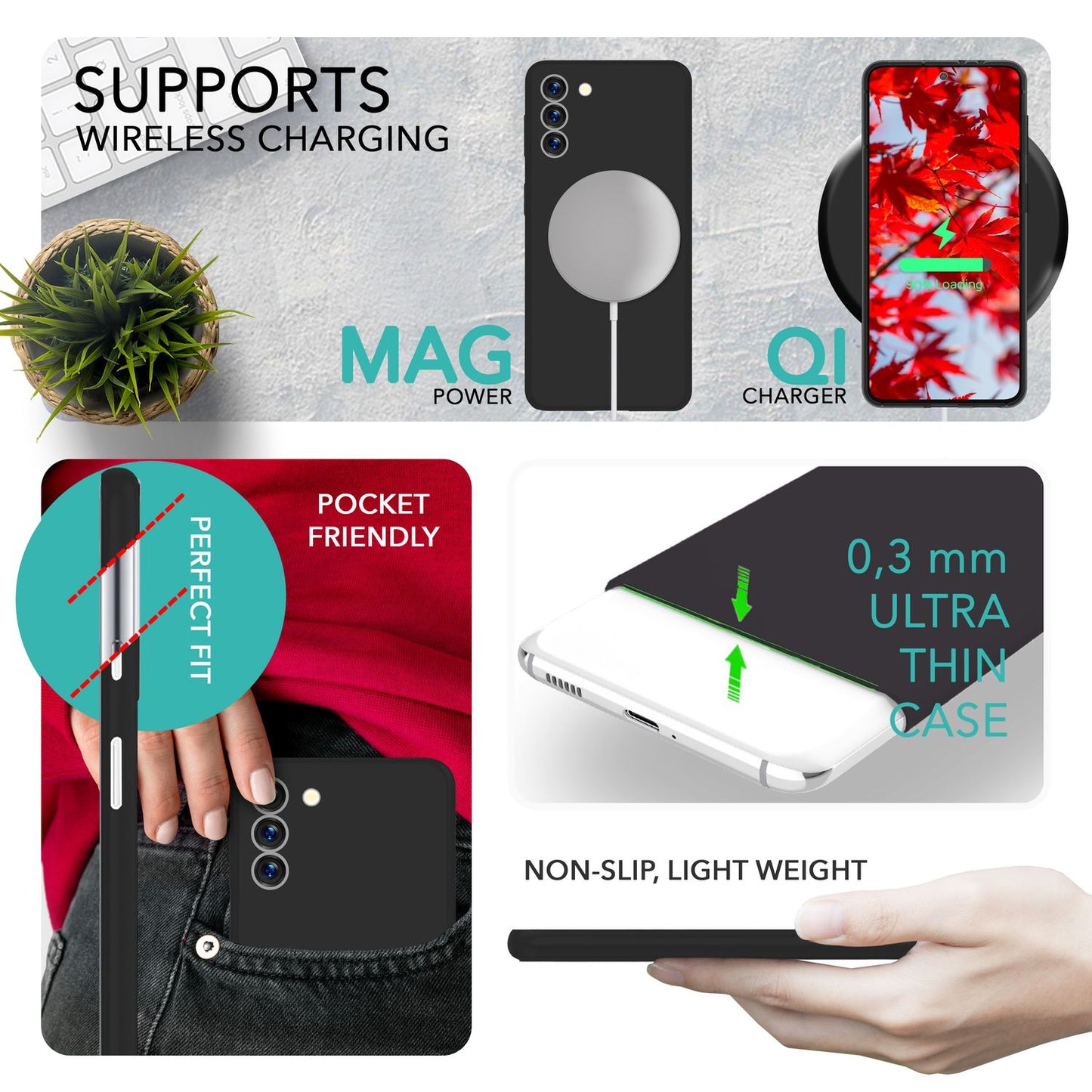 Handy Hülle Matt 0,3mm Dünn für Samsung Galaxy S23 Plus, 2x Displayglas