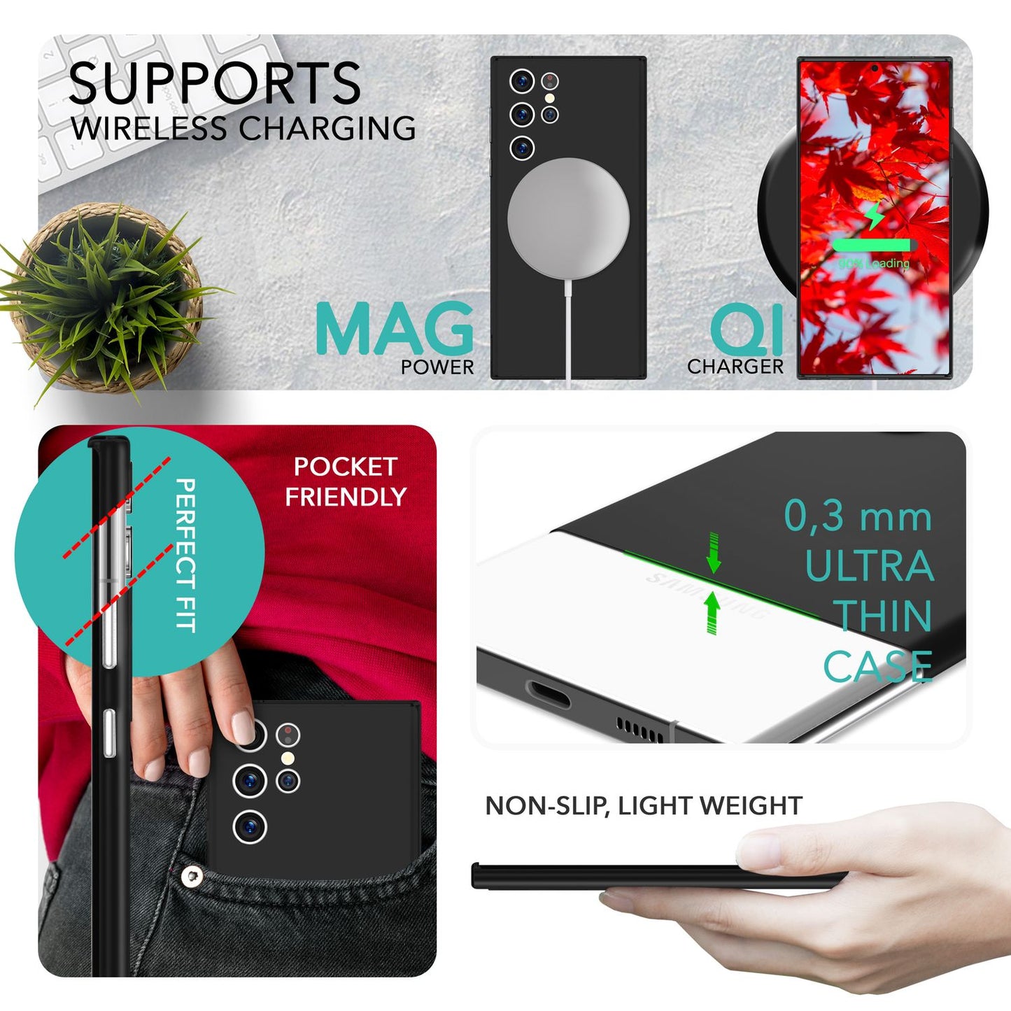 Handy Hülle 0,3mm Dünn für Samsung Galaxy S23 Ultra, 2x Displayschutz