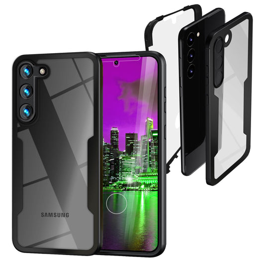 Klare 360 Grad Hybrid Hülle für Samsung Galaxy S23, Full-Cover Schutz, Schwarz