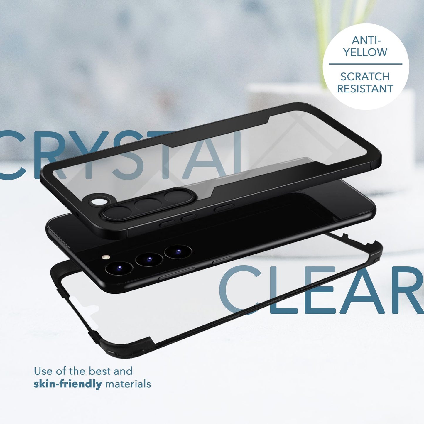 Klare 360 Grad Hybrid Hülle für Samsung Galaxy S23, Full-Cover Schutz, Schwarz