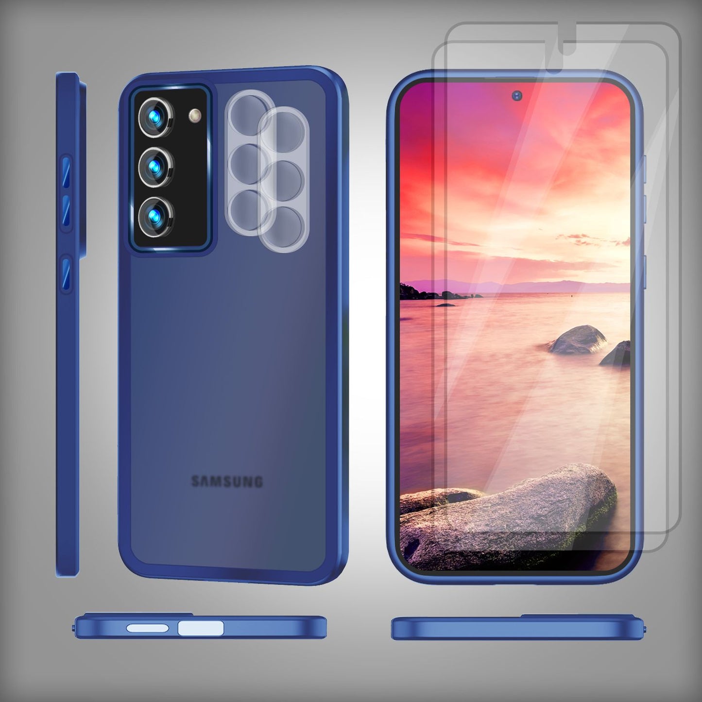 Hybrid Hülle Matt für Samsung Galaxy S23, 2x Display-/ Kameraschutz