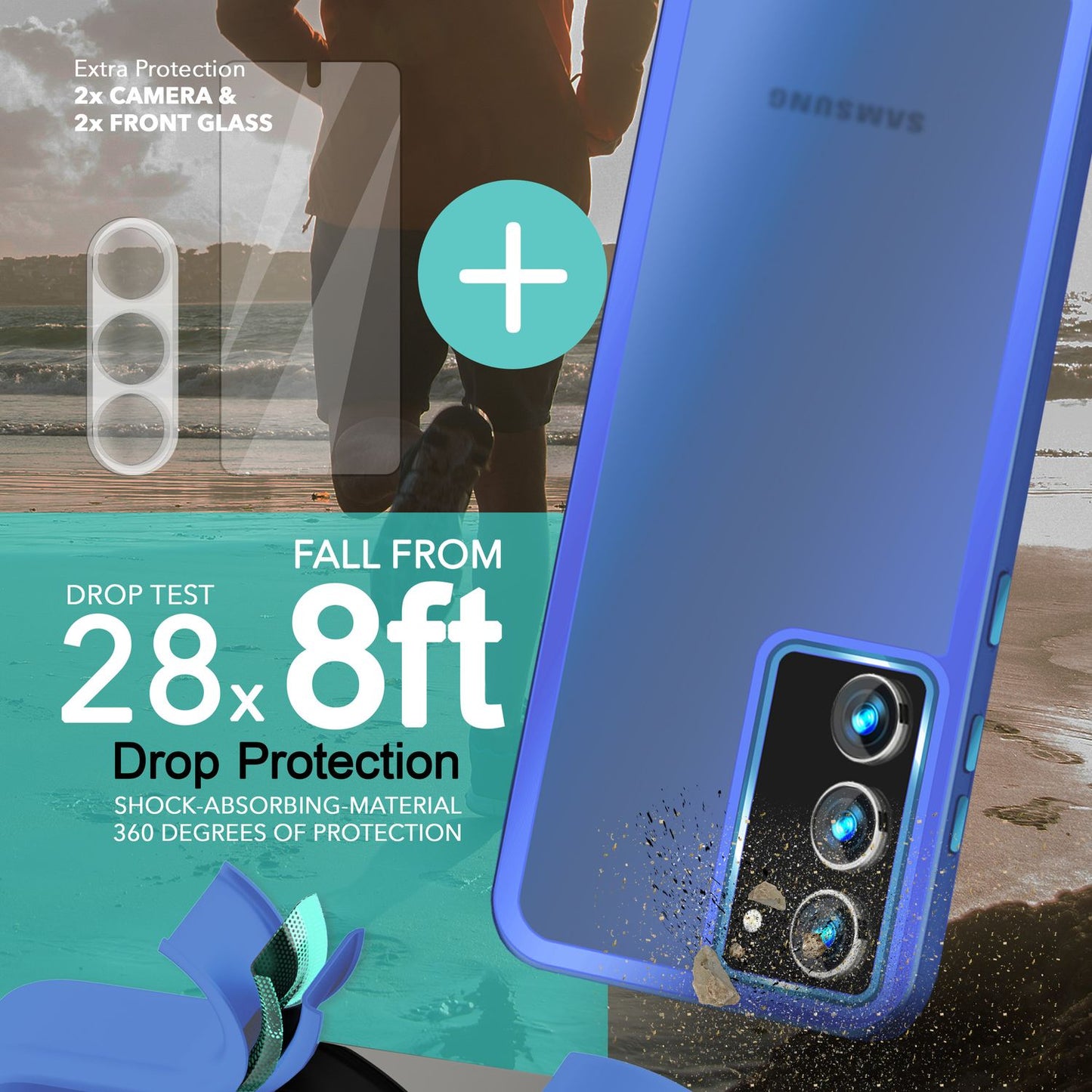 Hybrid Hülle Matt für Samsung Galaxy S23, 2x Display-/ Kameraschutz