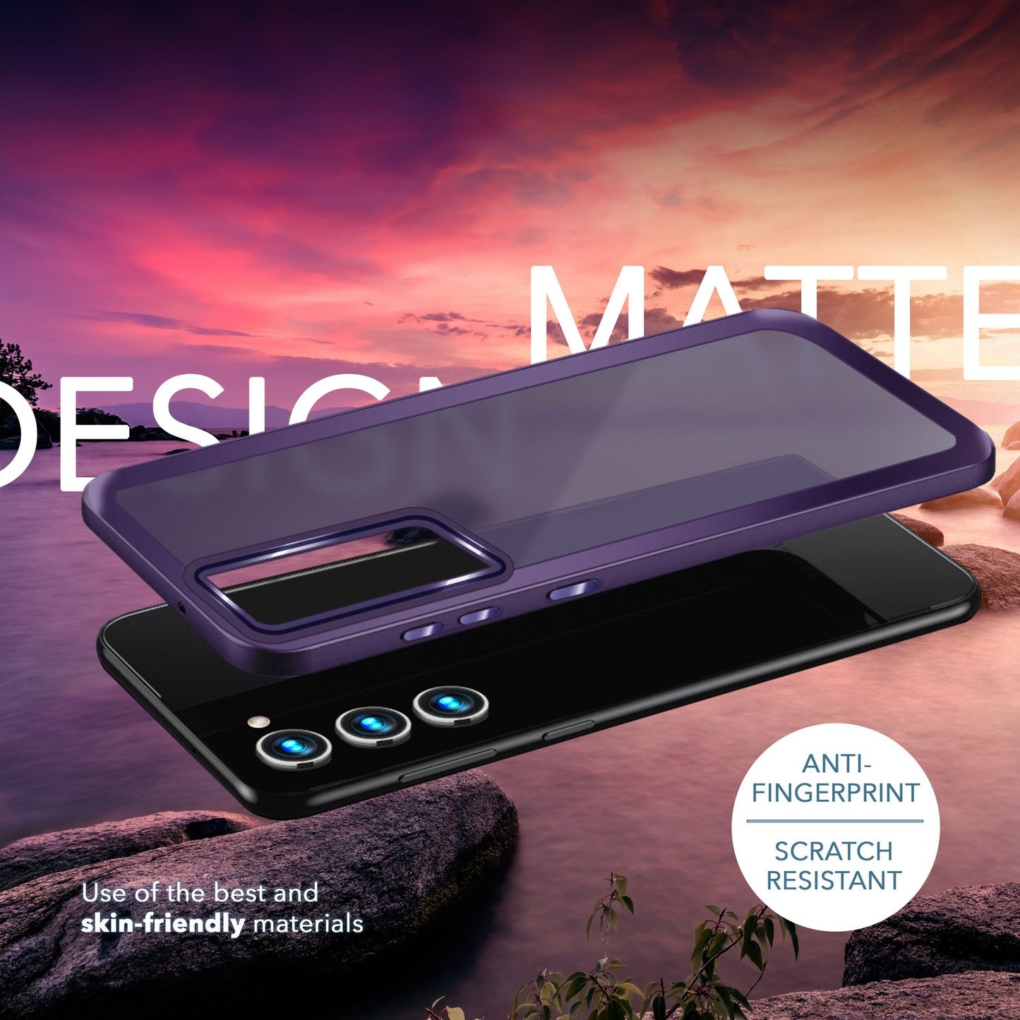 Hybrid Hülle Matt für Samsung Galaxy S23, 2x Display-/ Kameraschutz