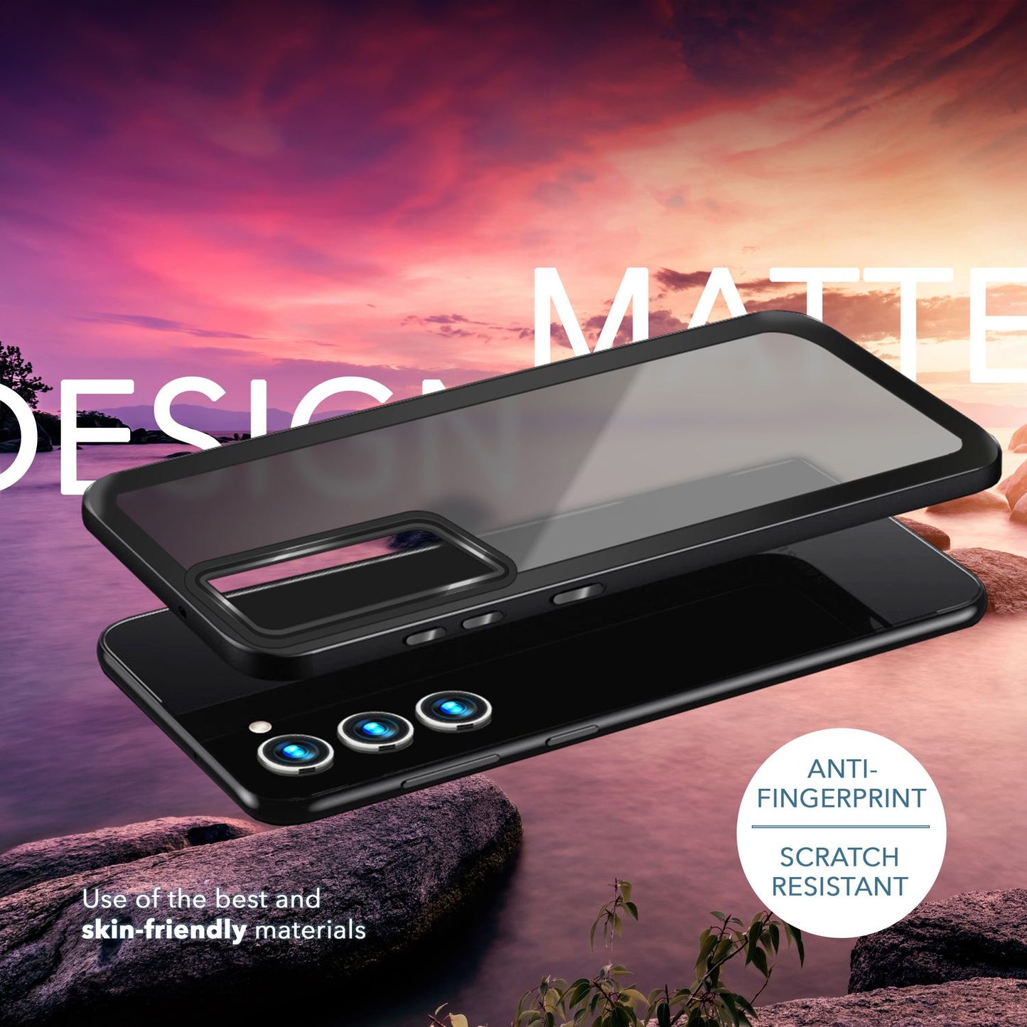 Hybrid Hülle Matt für Samsung Galaxy S23, 2x Display-/ Kameraschutz