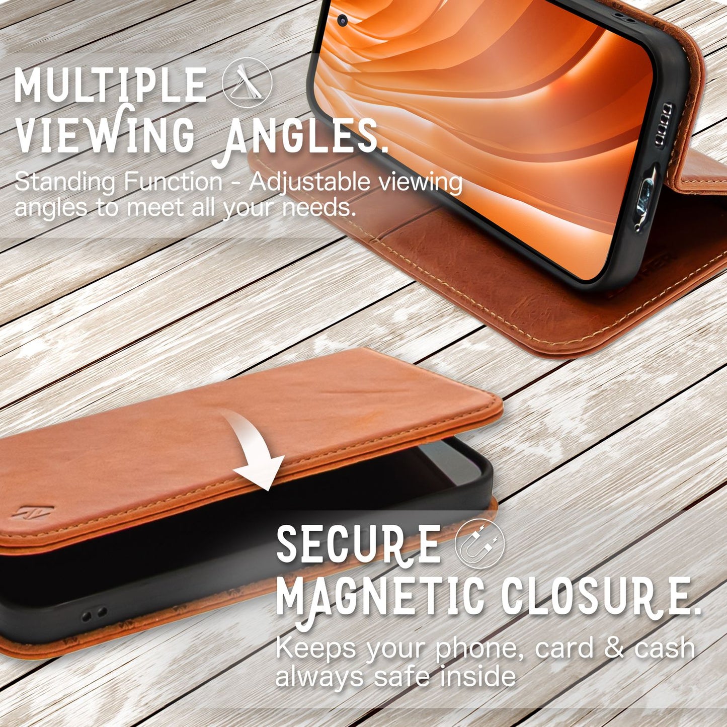 Husă cu clapă pentru Samsung Galaxy S23, husă de telefon din piele naturală, deschidere la 360 de grade, protecție RFID