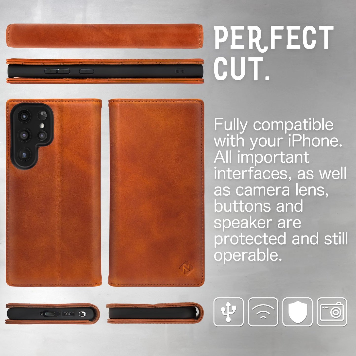 Husă cu clapă pentru Samsung Galaxy S23 Ultra, husă de telefon din piele naturală, carcasă 360°, protecție RFID