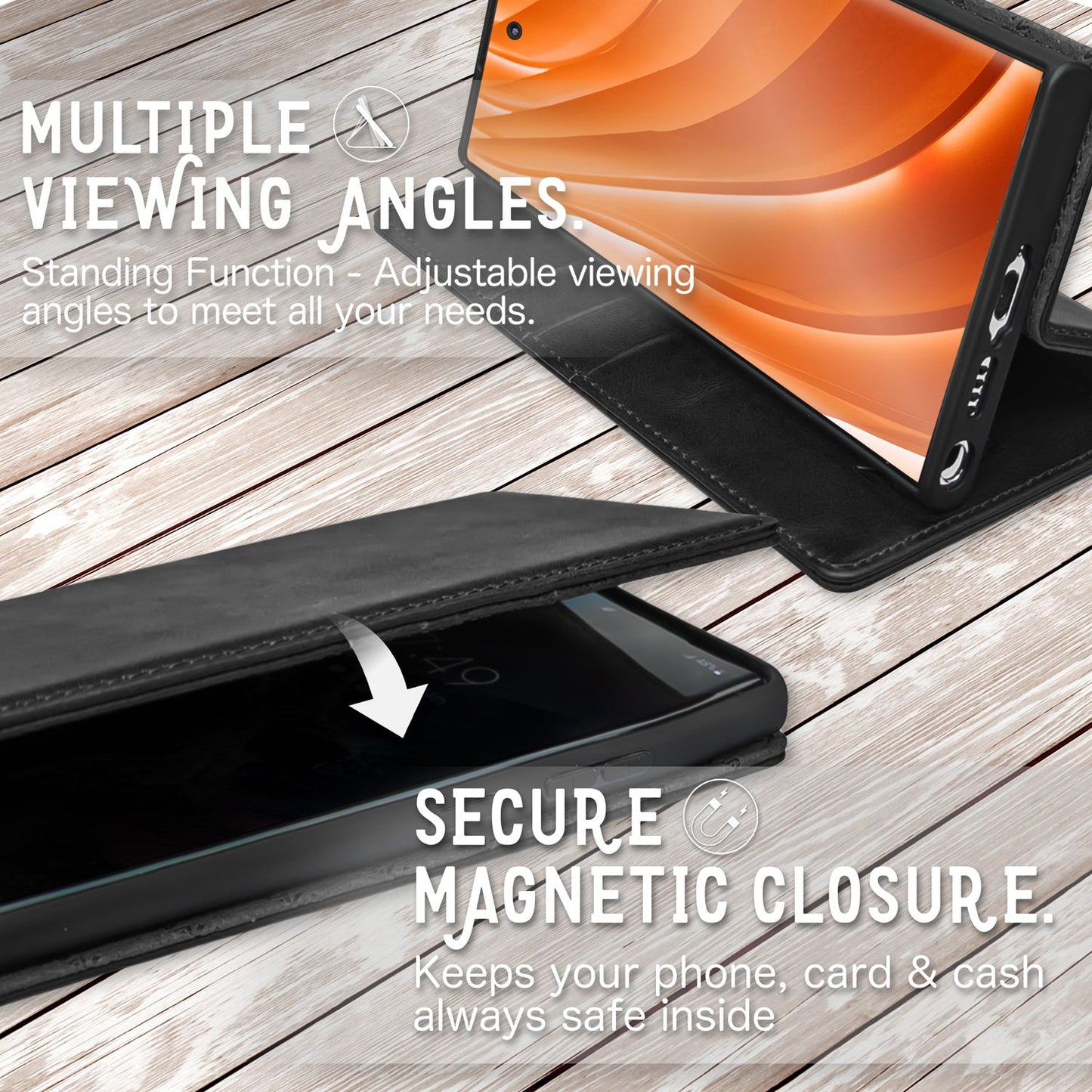 Husă cu clapă pentru Samsung Galaxy S23 Ultra, husă de telefon din piele naturală, carcasă 360°, protecție RFID