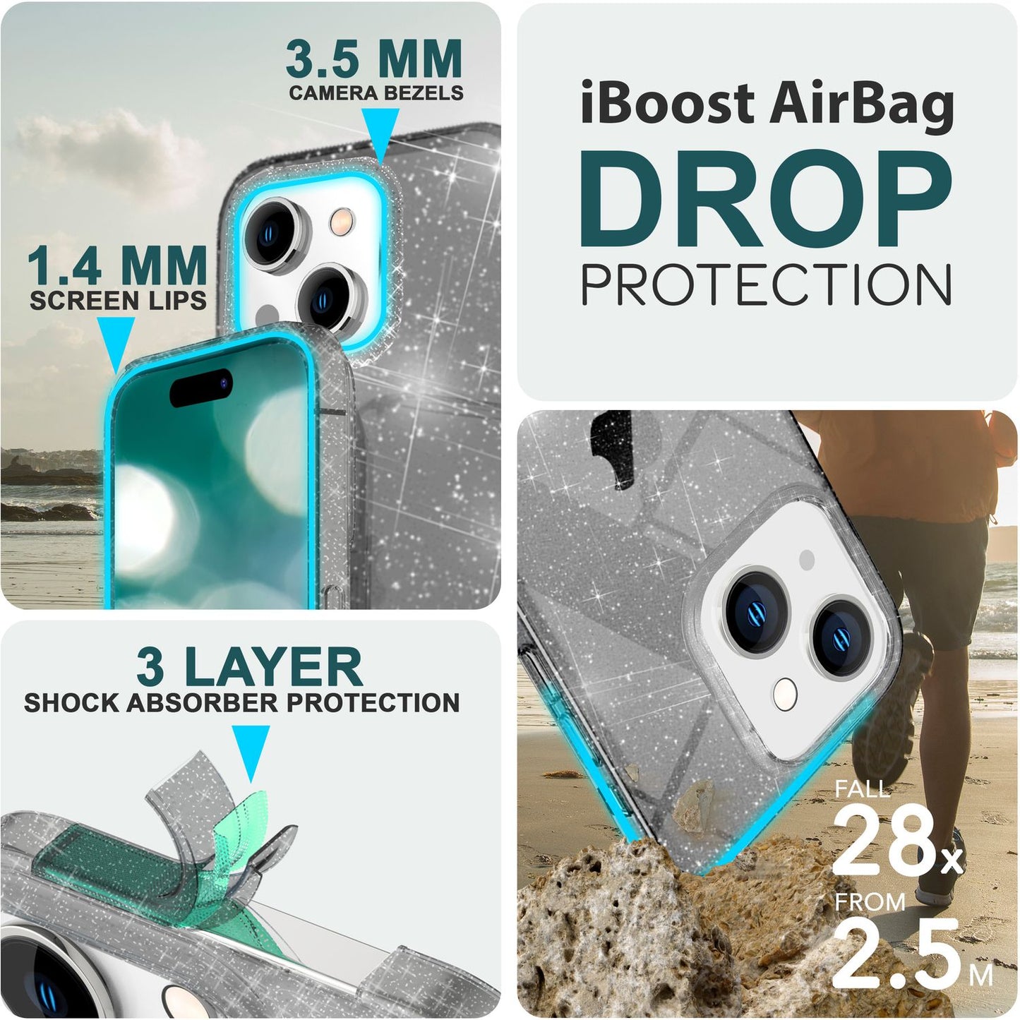 Husa NALIA Dazzlin Glitter - Silicon TPU Transparent, Potrivită pentru iPhone 15 6.1 Inch, Sclipici Strălucitor