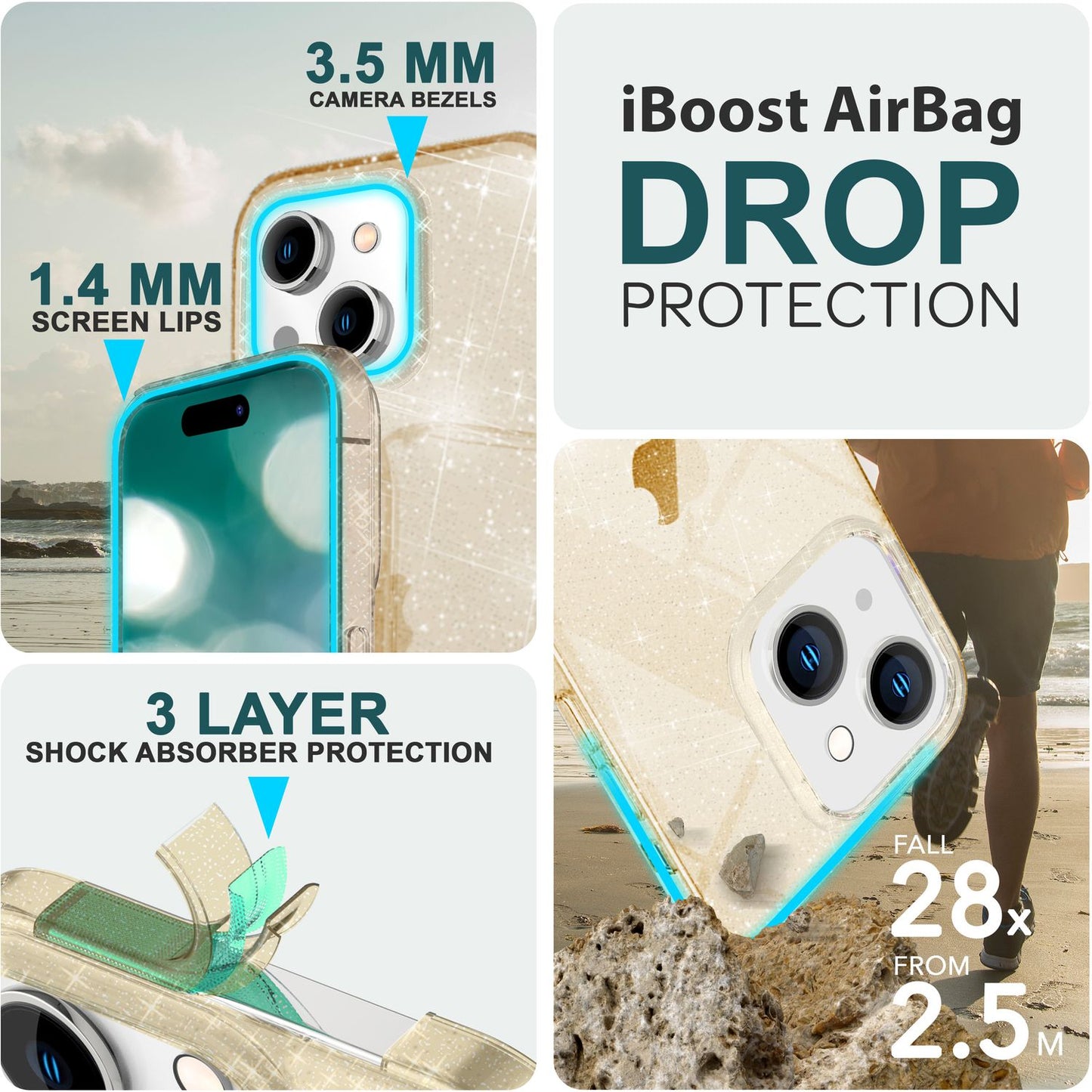 Husa NALIA Berlin Dazzlin cu sclipici - Dimensiune compatibilă cu iPhone 15 Plus, Material: Silicon, Transparentă