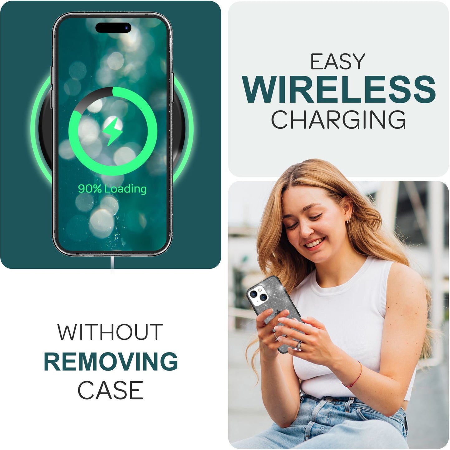 Husa NALIA Berlin Dazzlin cu sclipici - Dimensiune compatibilă cu iPhone 15 Plus, Material: Silicon, Transparentă