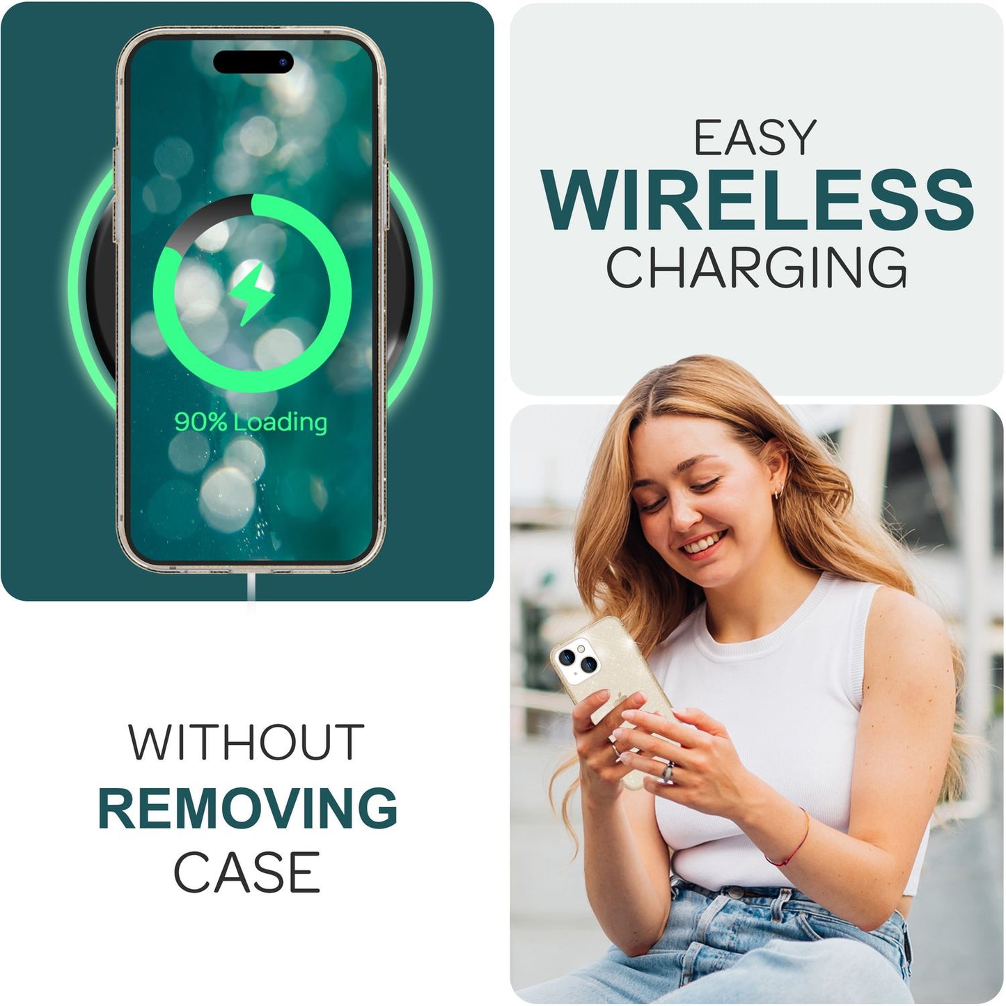 Husa NALIA Berlin Dazzlin cu sclipici - Dimensiune compatibilă cu iPhone 15 Plus, Material: Silicon, Transparentă