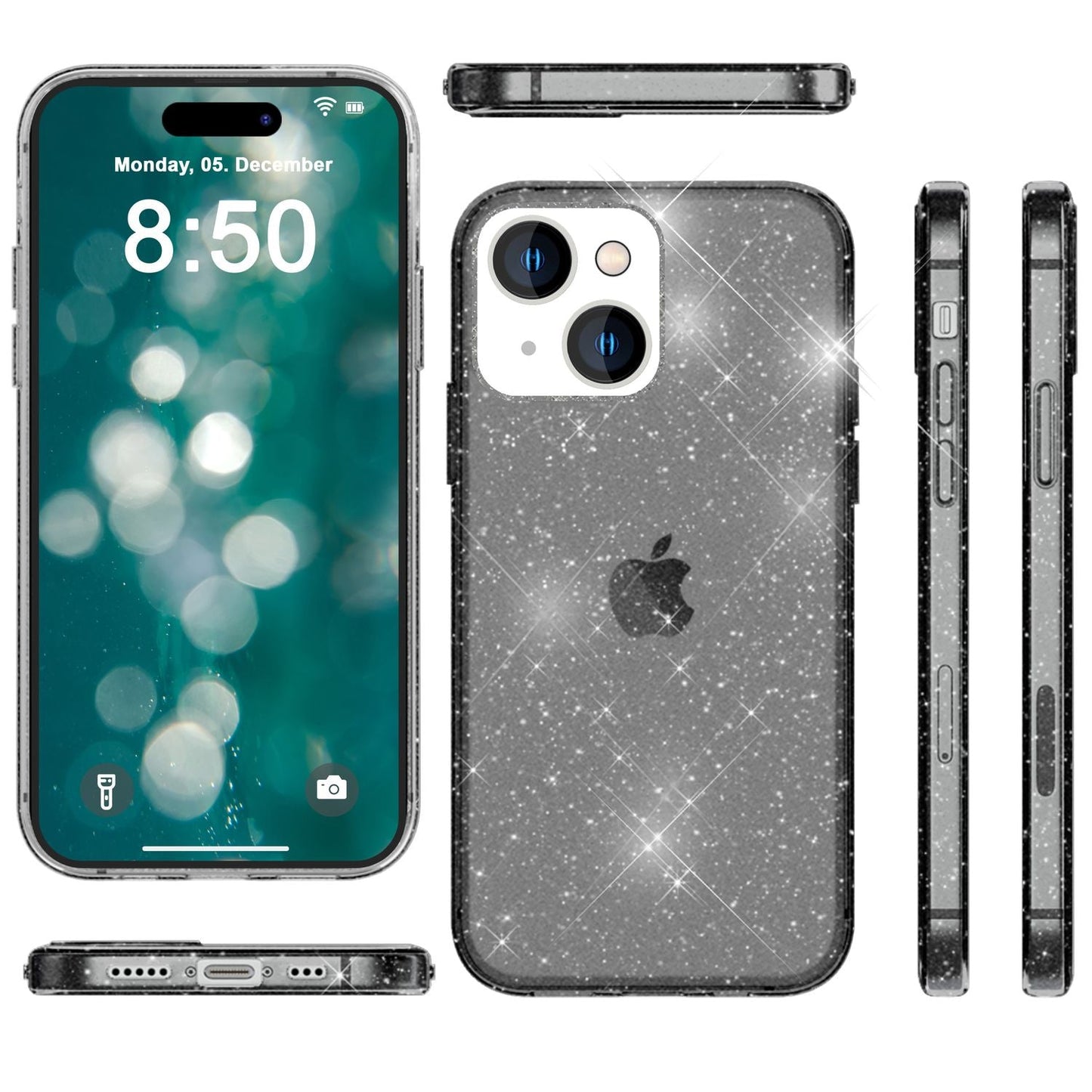 Husa NALIA Berlin Dazzlin cu sclipici - Dimensiune compatibilă cu iPhone 15 Plus, Material: Silicon, Transparentă