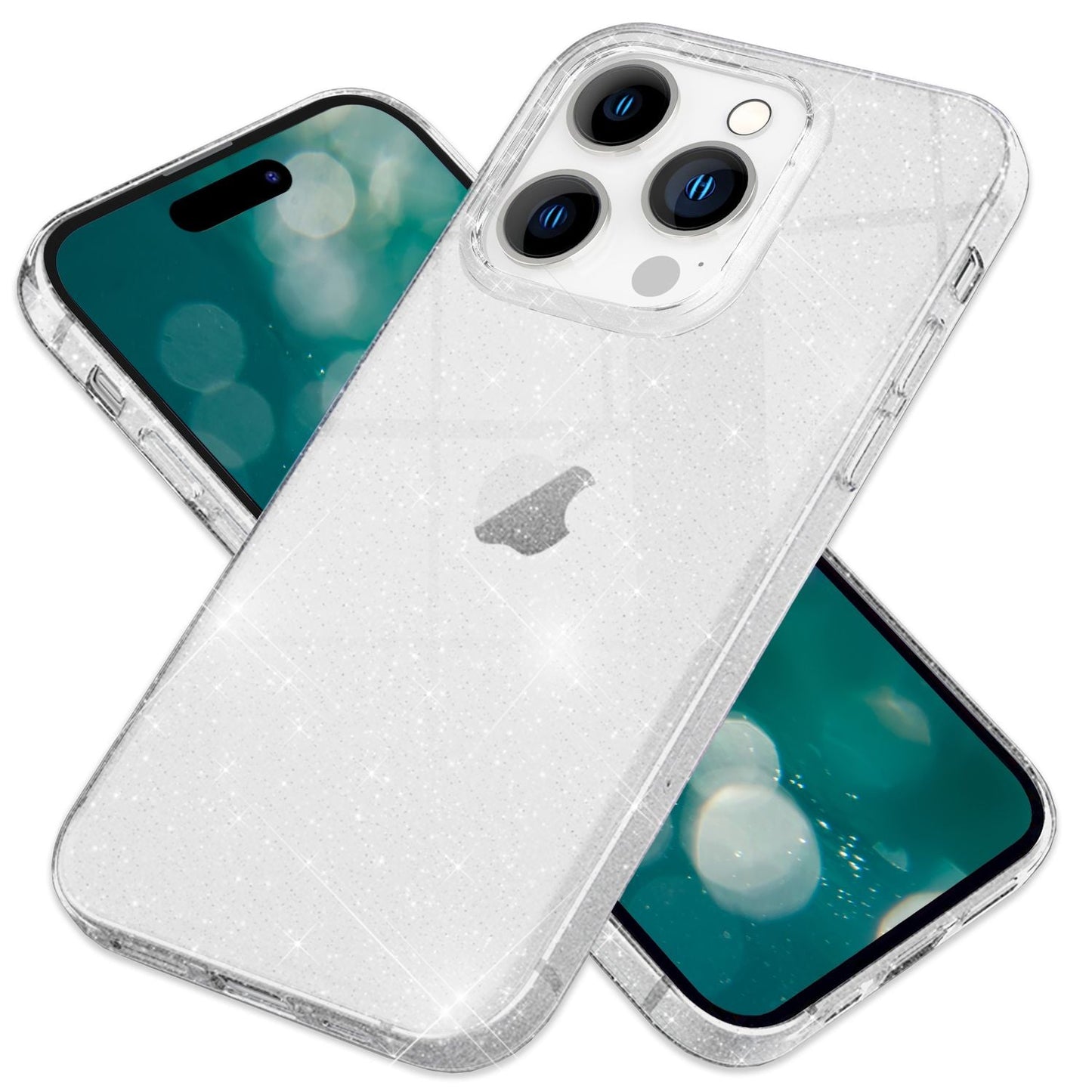 Husa NALIA Dazzlin cu sclipici - Husă elegantă și strălucitoare, compatibilă cu iPhone 15 Pro, silicon transparent, design ușor