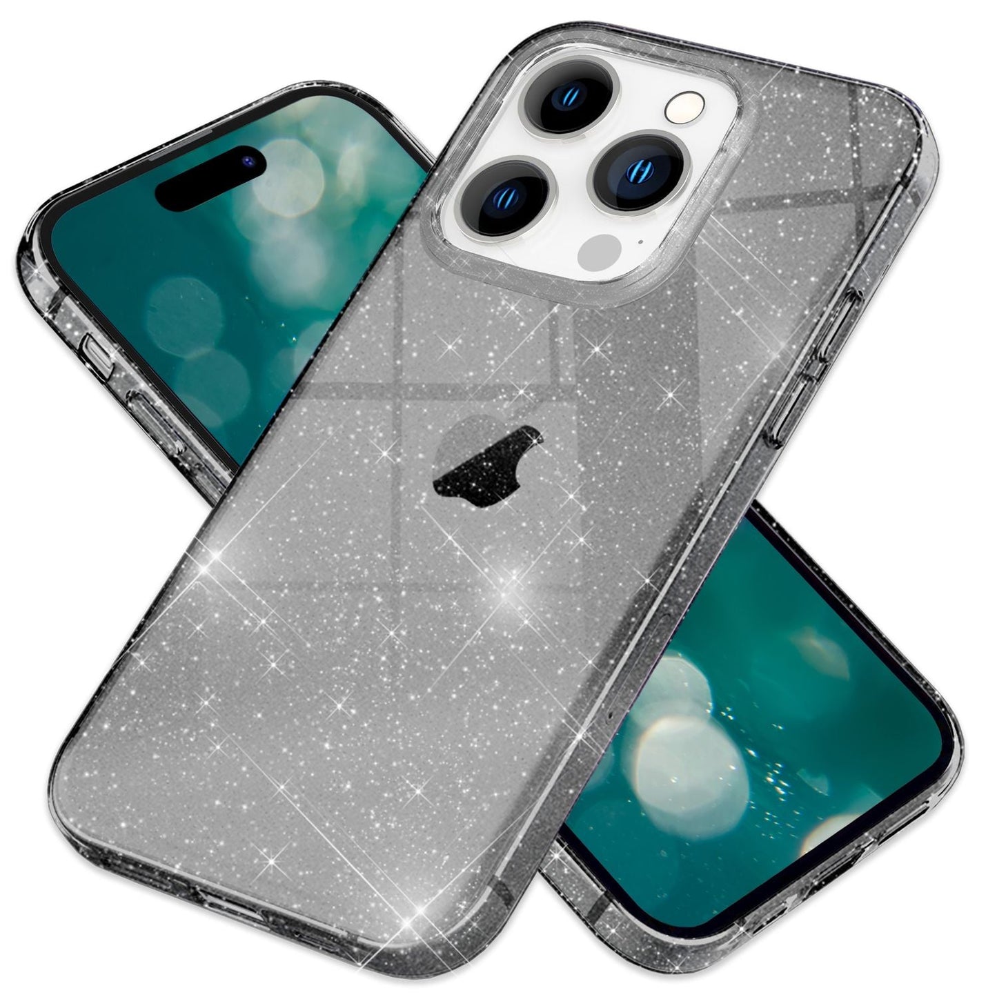 Husa NALIA Dazzlin cu sclipici - Husă elegantă și strălucitoare, compatibilă cu iPhone 15 Pro, silicon transparent, design ușor