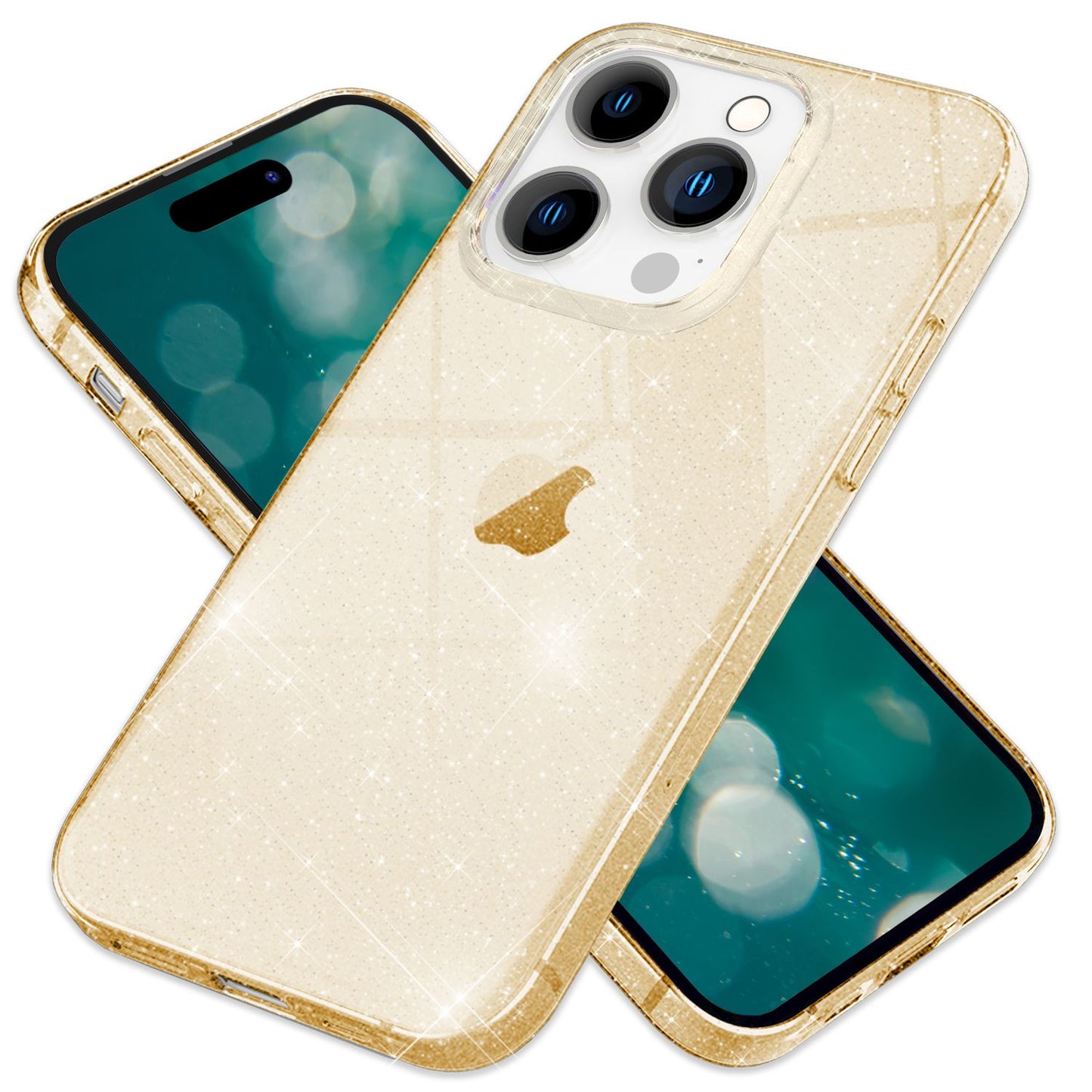 Husa NALIA Dazzlin cu sclipici - Husă elegantă și strălucitoare, compatibilă cu iPhone 15 Pro, silicon transparent, design ușor