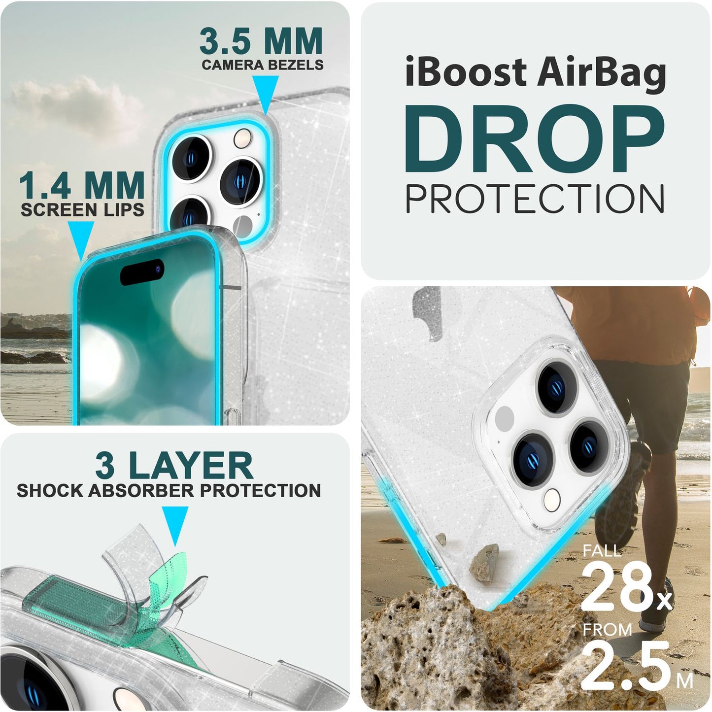 Glitzer Hülle für iPhone 15 Pro Max Bling Case Klar Silikon Handyhülle Tasche