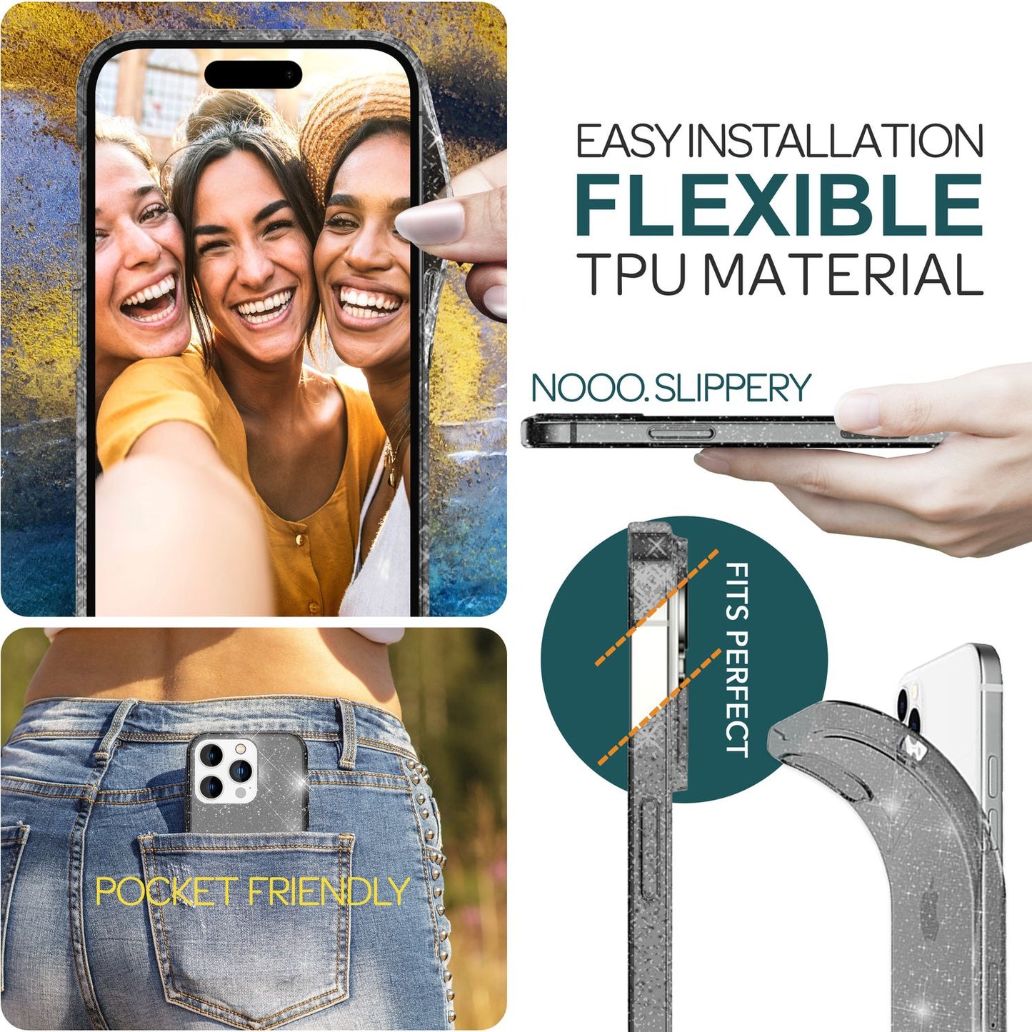 Glitzer Hülle für iPhone 15 Pro Max Bling Case Klar Silikon Handyhülle Tasche