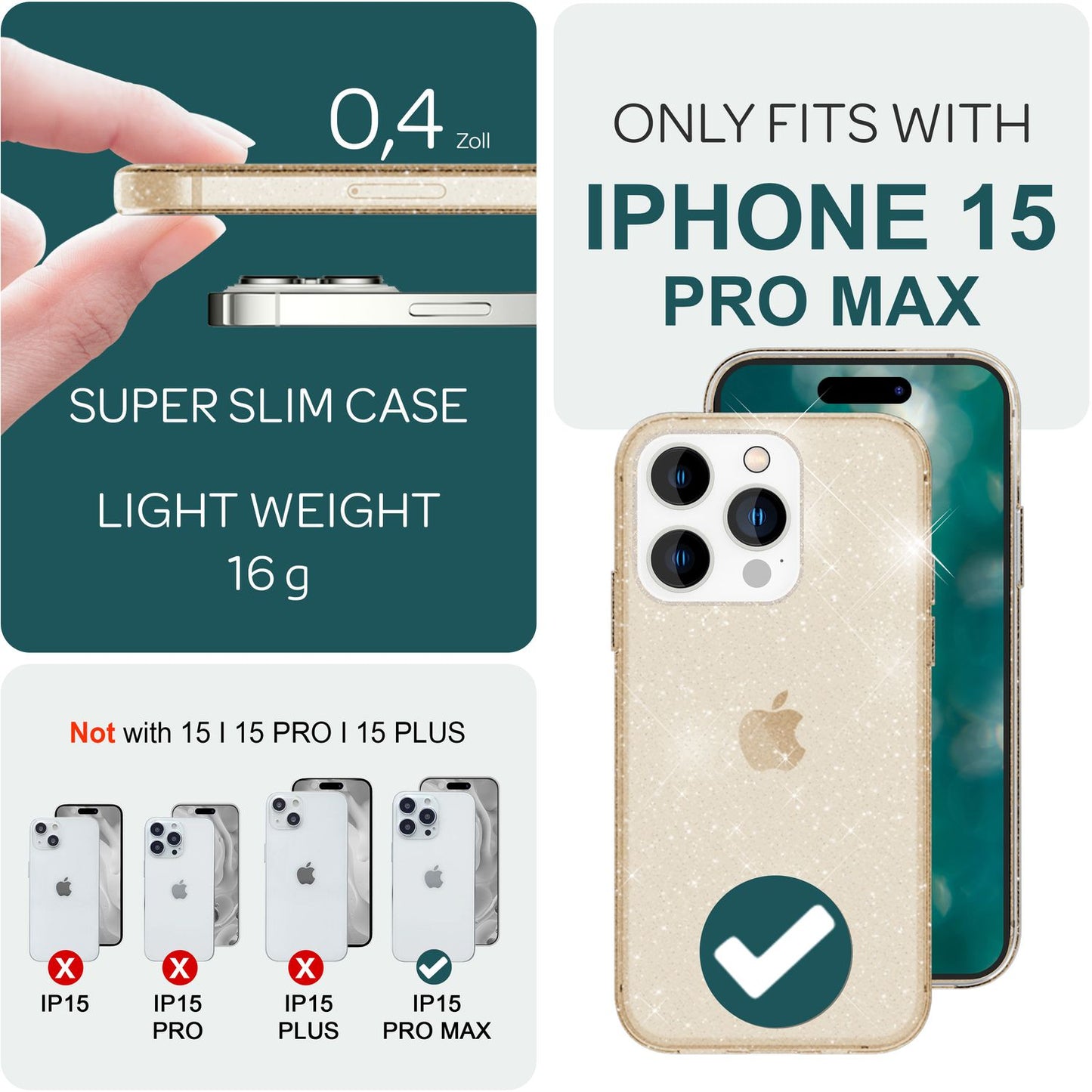 Glitzer Hülle für iPhone 15 Pro Max Bling Case Klar Silikon Handyhülle Tasche