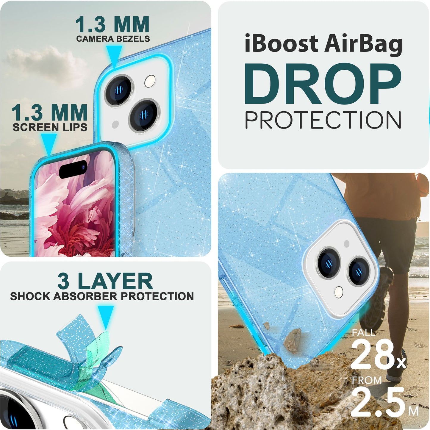 Carcasă cu sclipici pentru iPhone 15, carcasă hibridă cu sclipici, carcasă de protecție din silicon pentru telefon