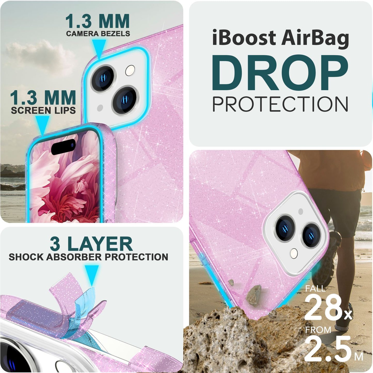 Carcasă cu sclipici pentru iPhone 15, carcasă hibridă cu sclipici, carcasă de protecție din silicon pentru telefon