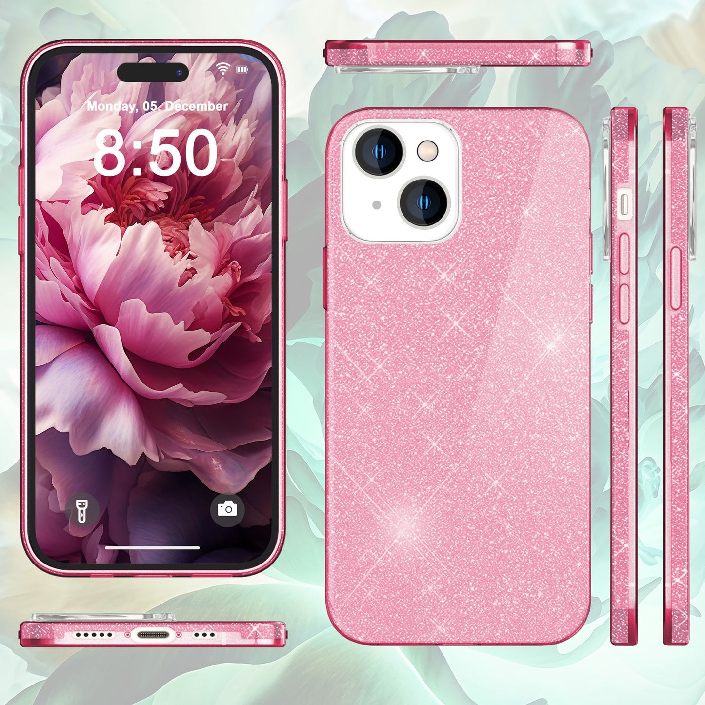 Carcasă cu sclipici pentru iPhone 15, carcasă hibridă cu sclipici, carcasă de protecție din silicon pentru telefon