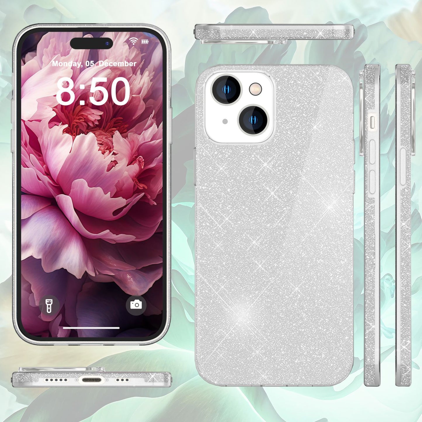 Carcasă cu sclipici pentru iPhone 15, carcasă hibridă cu sclipici, carcasă de protecție din silicon pentru telefon