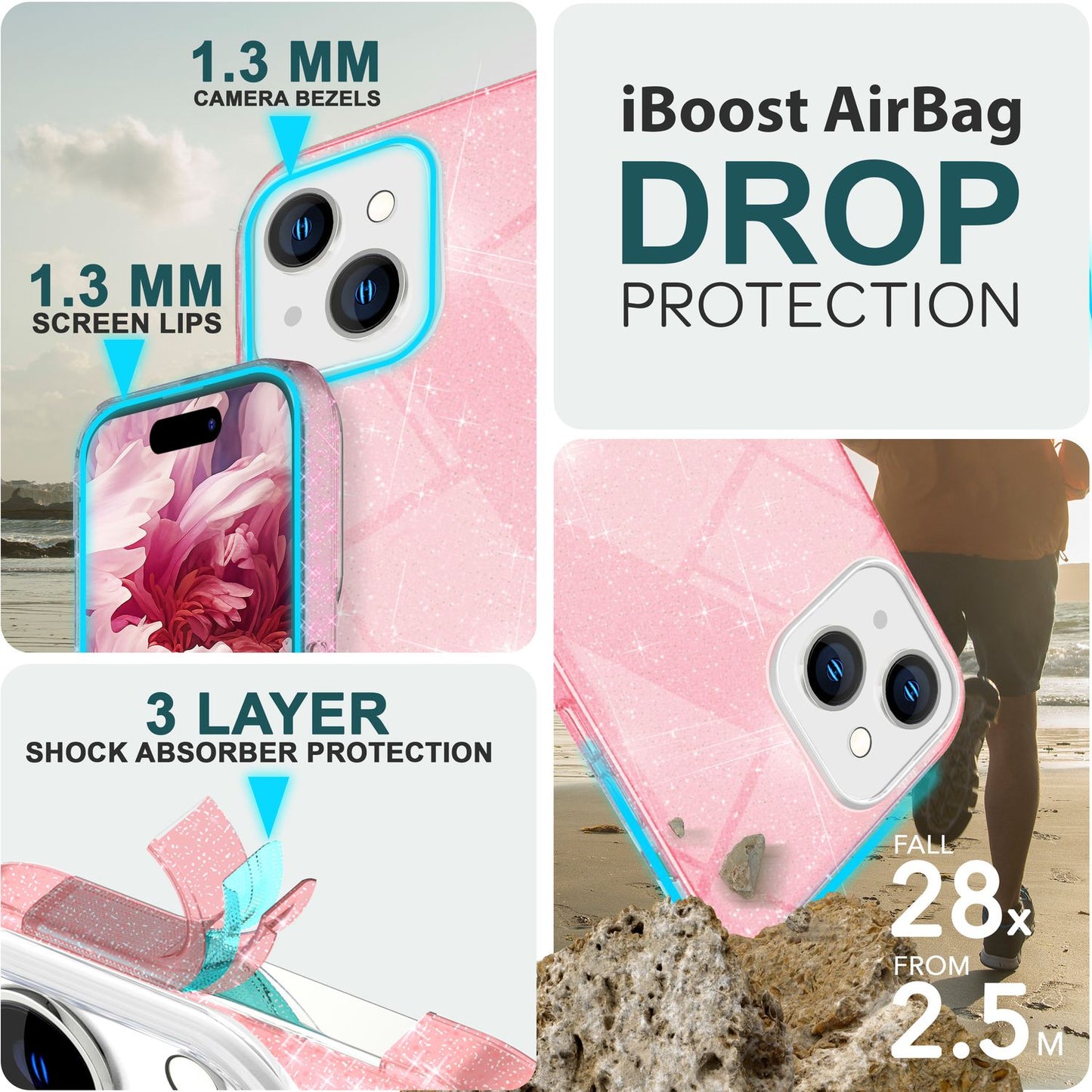 Glitzer Hülle für iPhone 15 Plus Hybrid Bling Case Silikon Handyhülle Tasche TPU