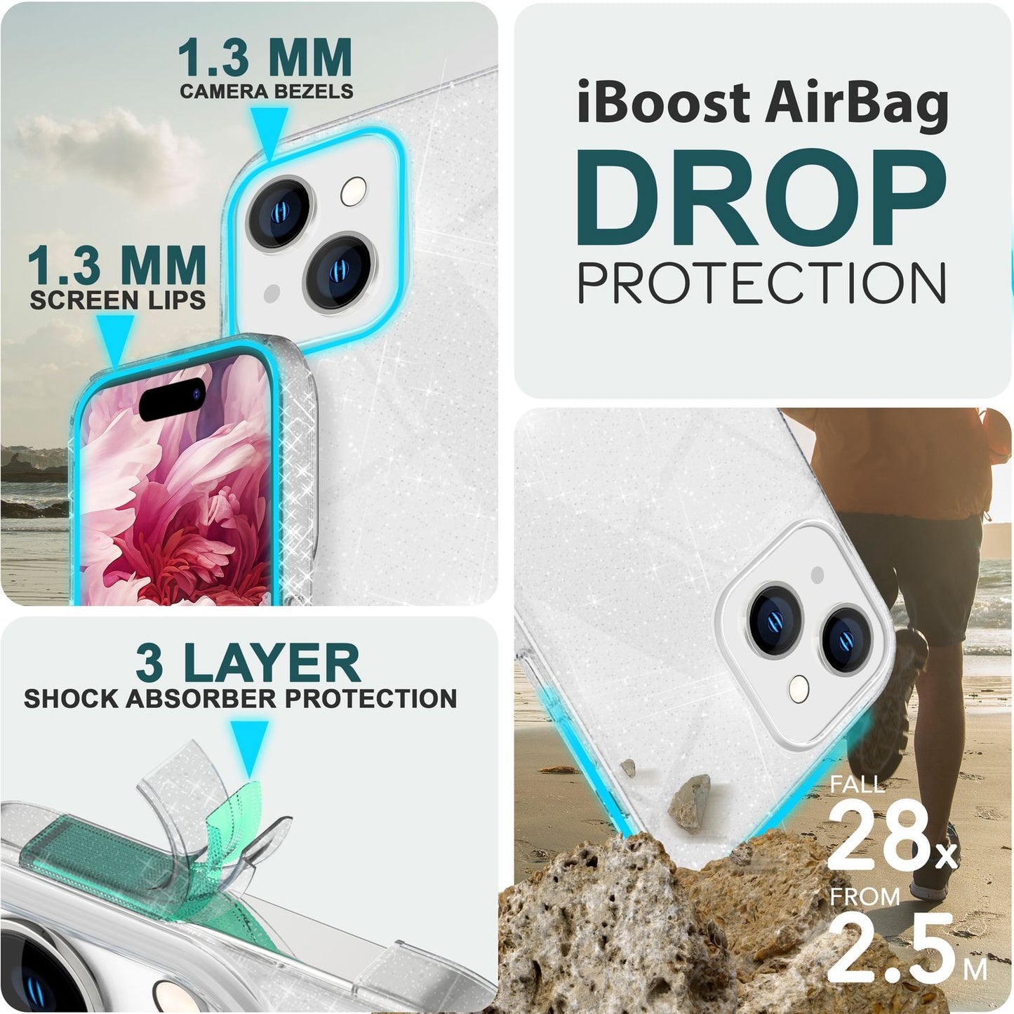 Glitzer Hülle für iPhone 15 Plus Hybrid Bling Case Silikon Handyhülle Tasche TPU