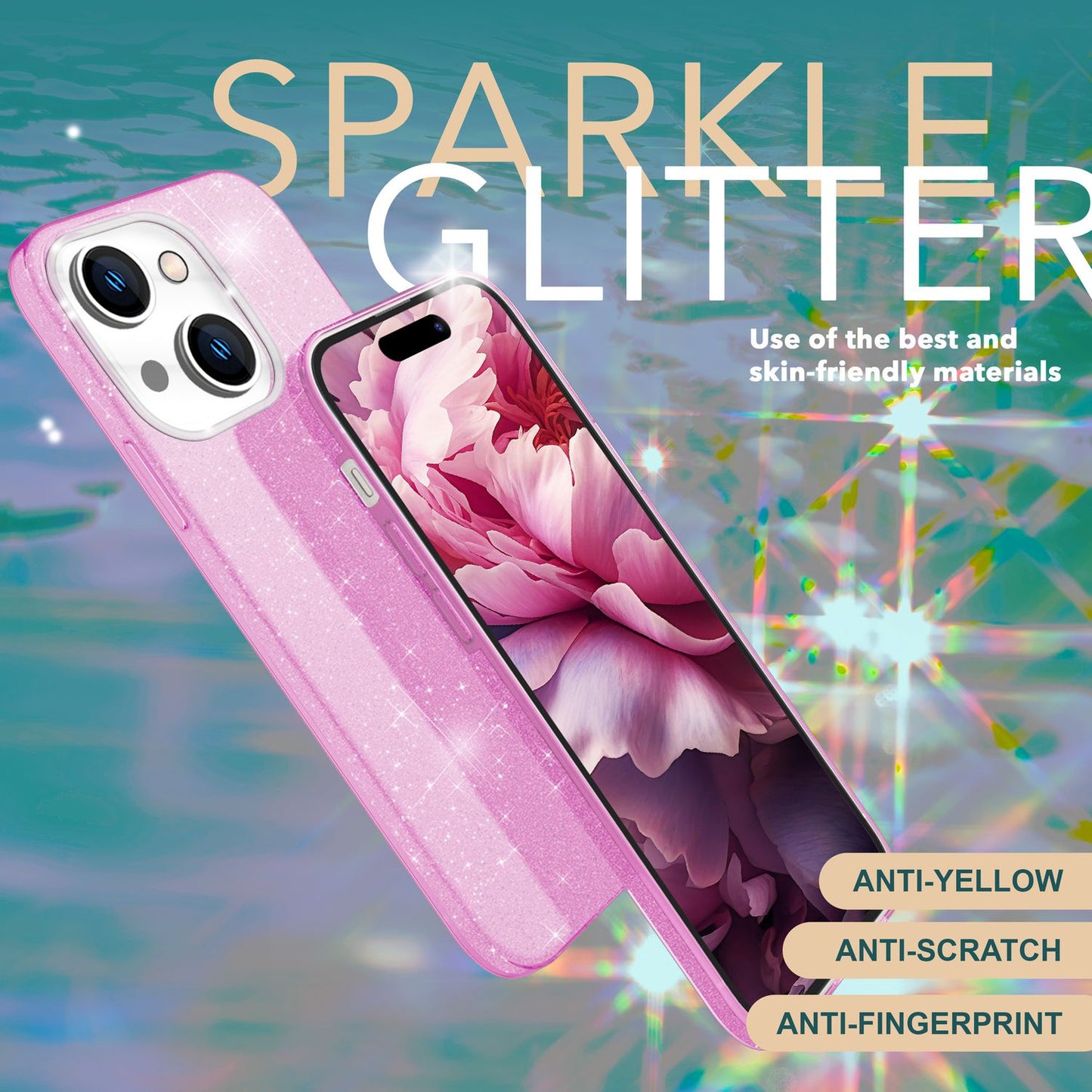 Glitzer Hülle für iPhone 15 Plus Hybrid Bling Case Silikon Handyhülle Tasche TPU