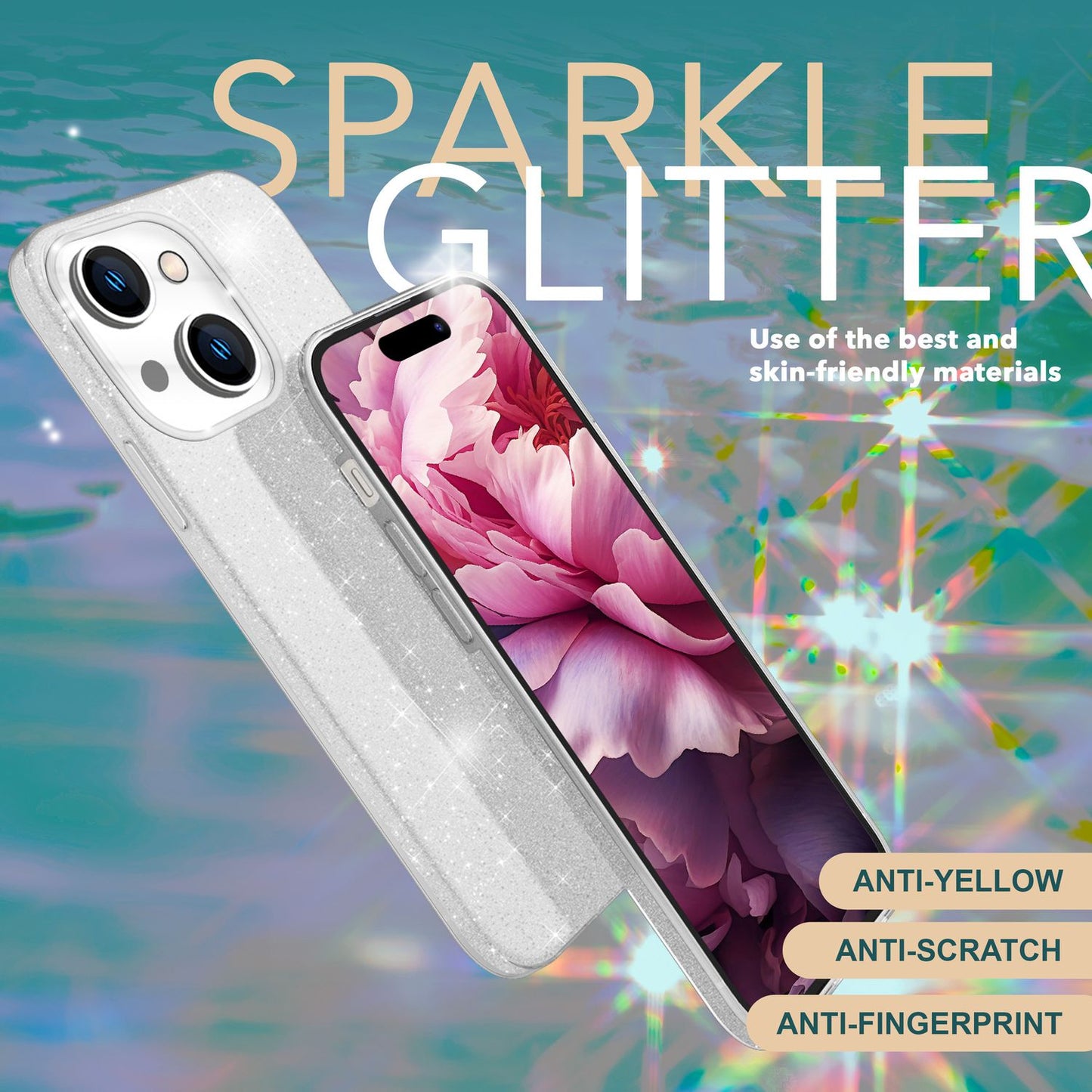 Glitzer Hülle für iPhone 15 Plus Hybrid Bling Case Silikon Handyhülle Tasche TPU