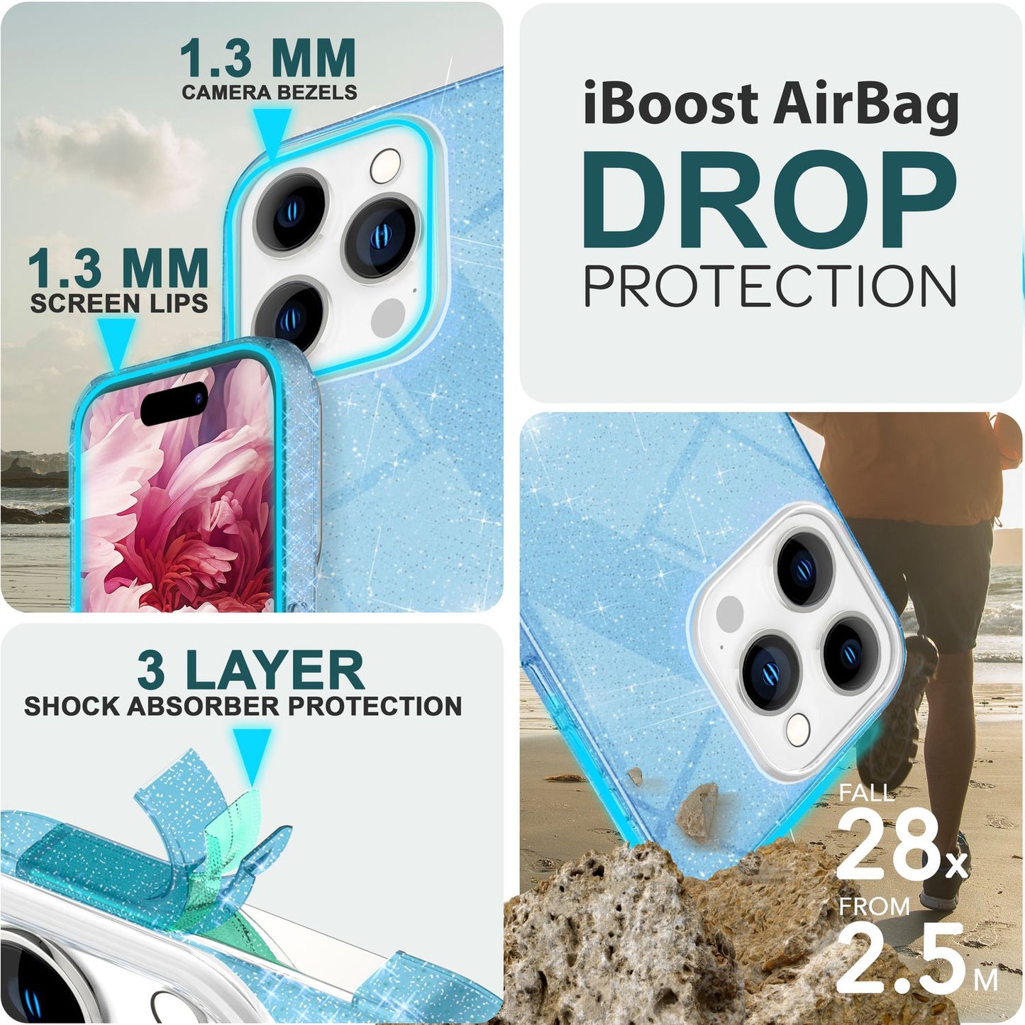 Carcasă sclipitoare pentru iPhone 15 Pro, carcasă hibridă cu sclipici, carcasă de protecție din silicon