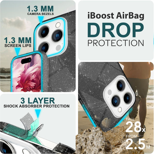 Carcasă cu sclipici pentru iPhone 15 Pro Max, carcasă hibridă cu sclipici, din silicon, pentru telefon