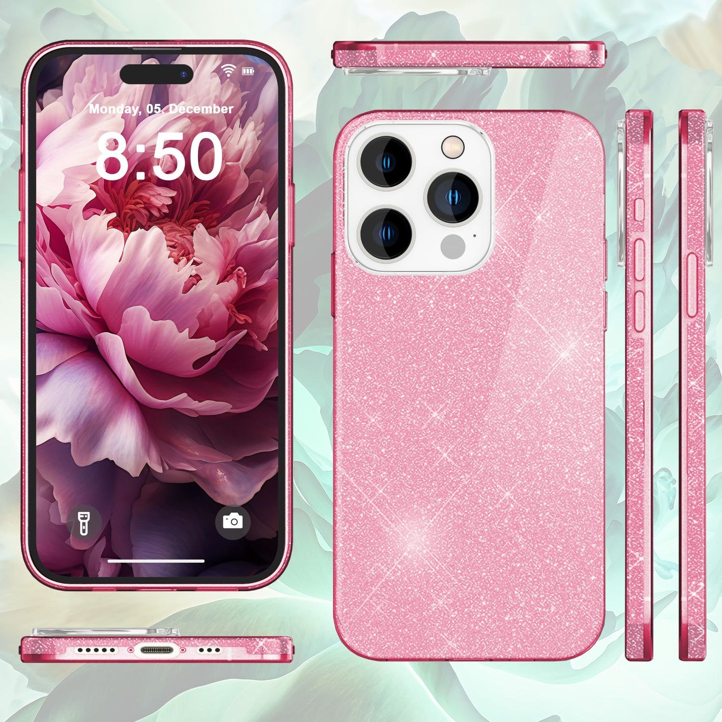 Carcasă cu sclipici pentru iPhone 15 Pro Max, carcasă hibridă cu sclipici, din silicon, pentru telefon