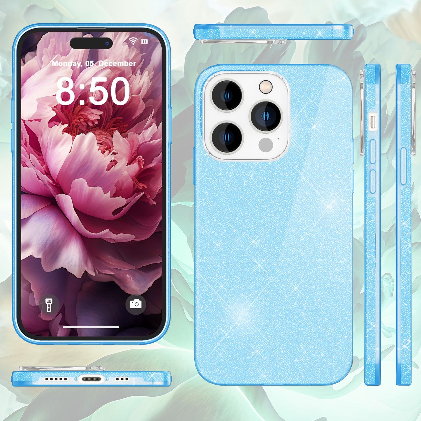 Carcasă cu sclipici pentru iPhone 15 Pro Max, carcasă hibridă cu sclipici, din silicon, pentru telefon