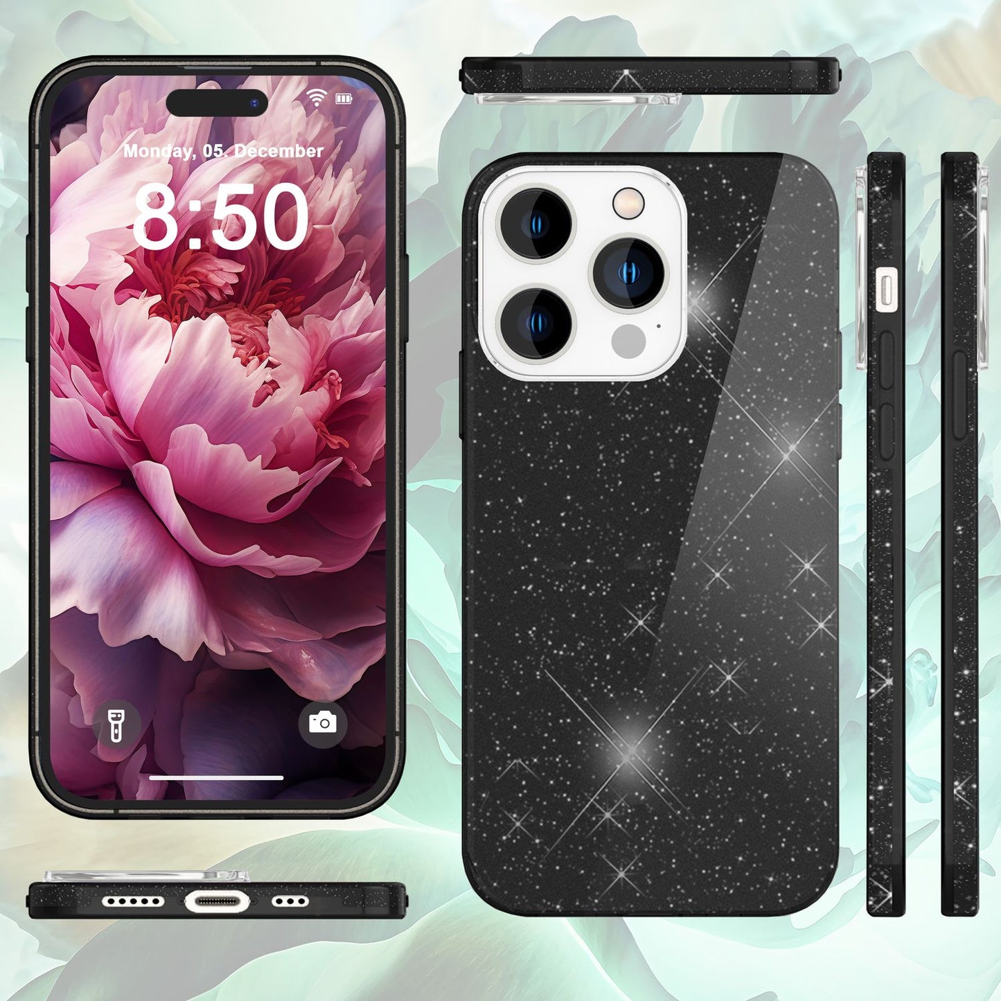 Carcasă cu sclipici pentru iPhone 15 Pro Max, carcasă hibridă cu sclipici, din silicon, pentru telefon