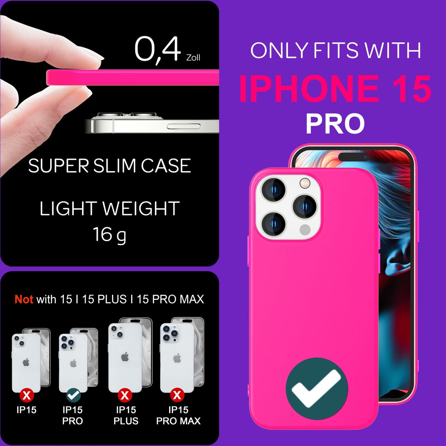 Hülle Neon für iPhone 15 Pro Silikon Schutzhülle Bunt Slim Case Handyhülle Cover