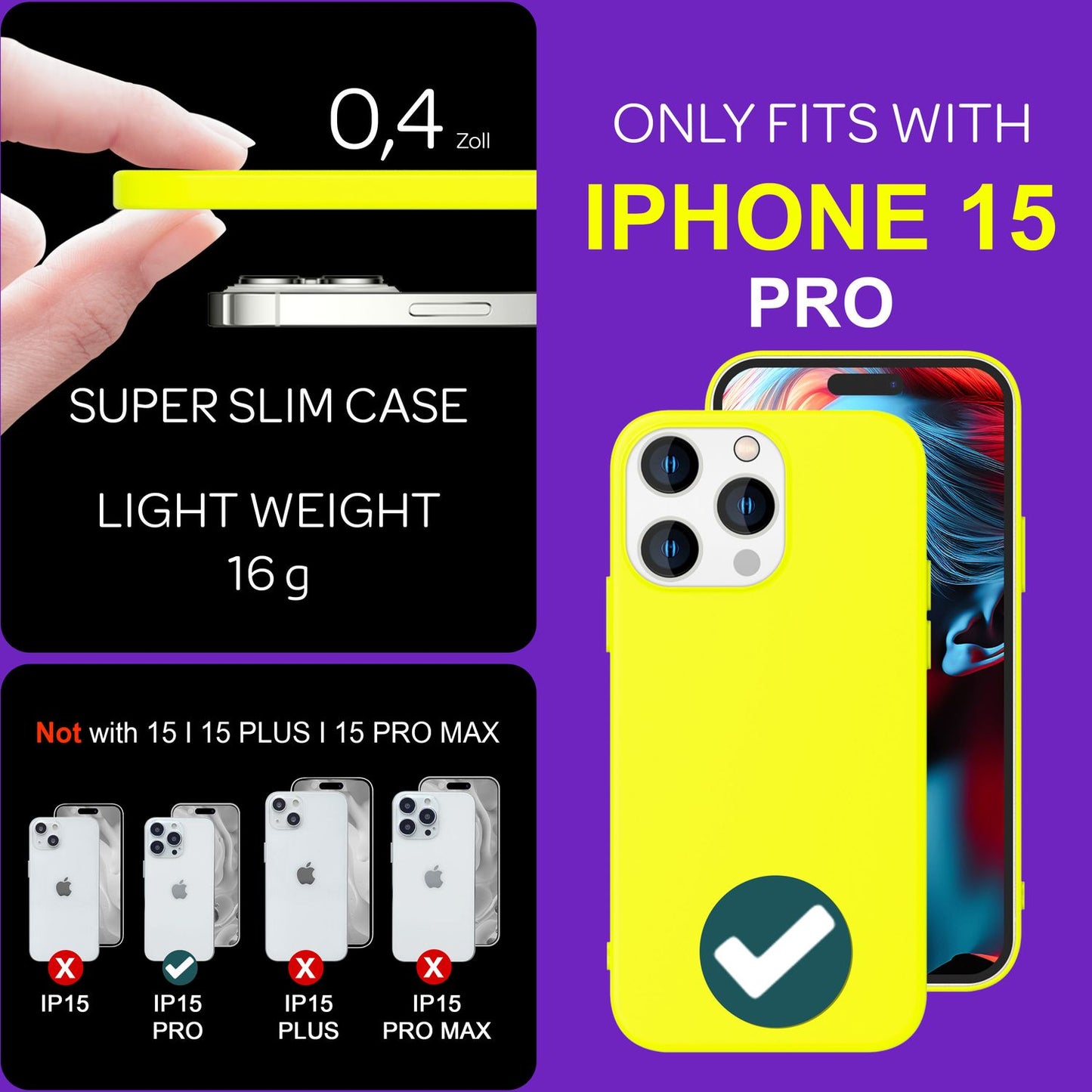 Hülle Neon für iPhone 15 Pro Silikon Schutzhülle Bunt Slim Case Handyhülle Cover
