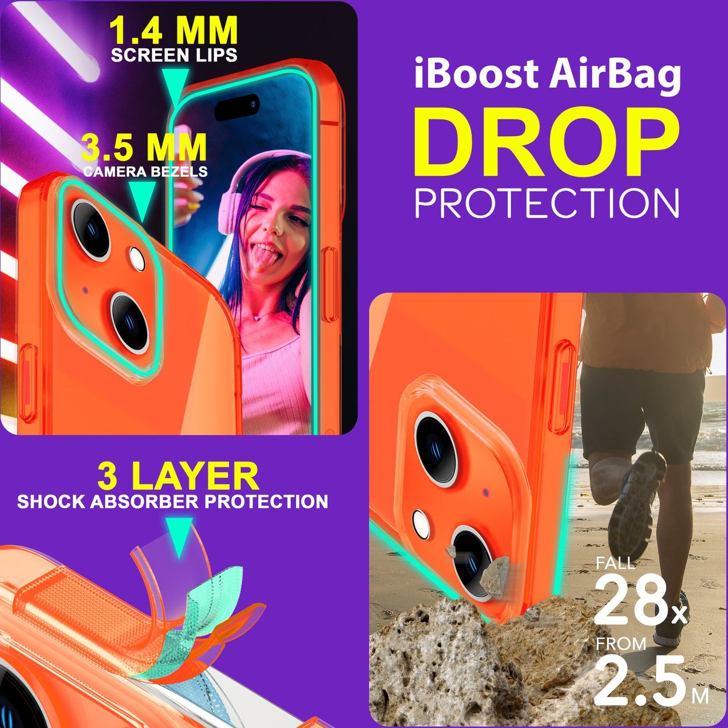 Hülle Neon Klar für iPhone 15 Bunt Leuchtend Silikon Handyhülle Slim Schutz Case