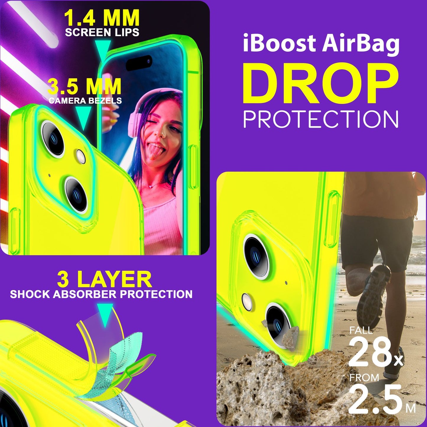 Hülle Neon Klar für iPhone 15 Bunt Leuchtend Silikon Handyhülle Slim Schutz Case