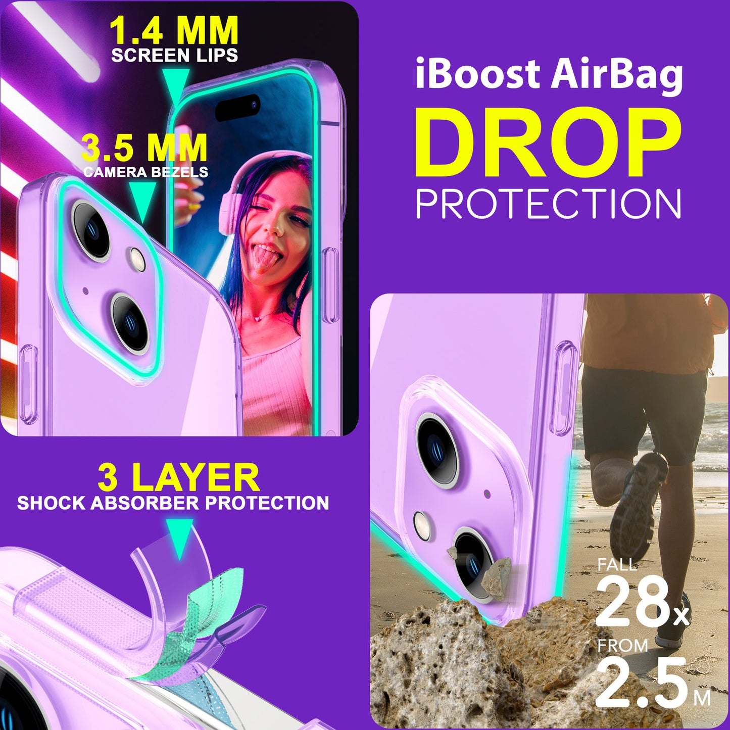 Carcasă transparentă neon pentru iPhone 15 Plus, carcasă de telefon din silicon luminos colorat, capac de protecție