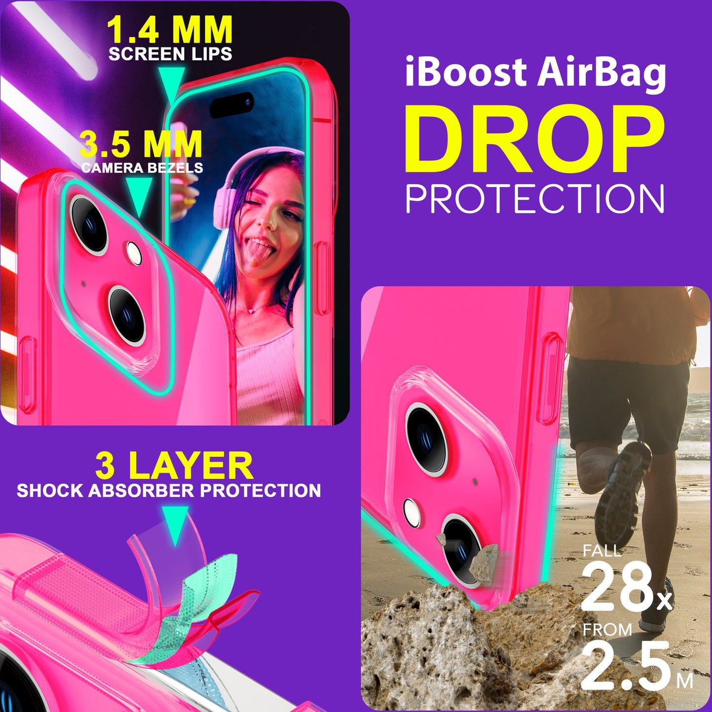 Carcasă transparentă neon pentru iPhone 15 Plus, carcasă de telefon din silicon luminos colorat, capac de protecție