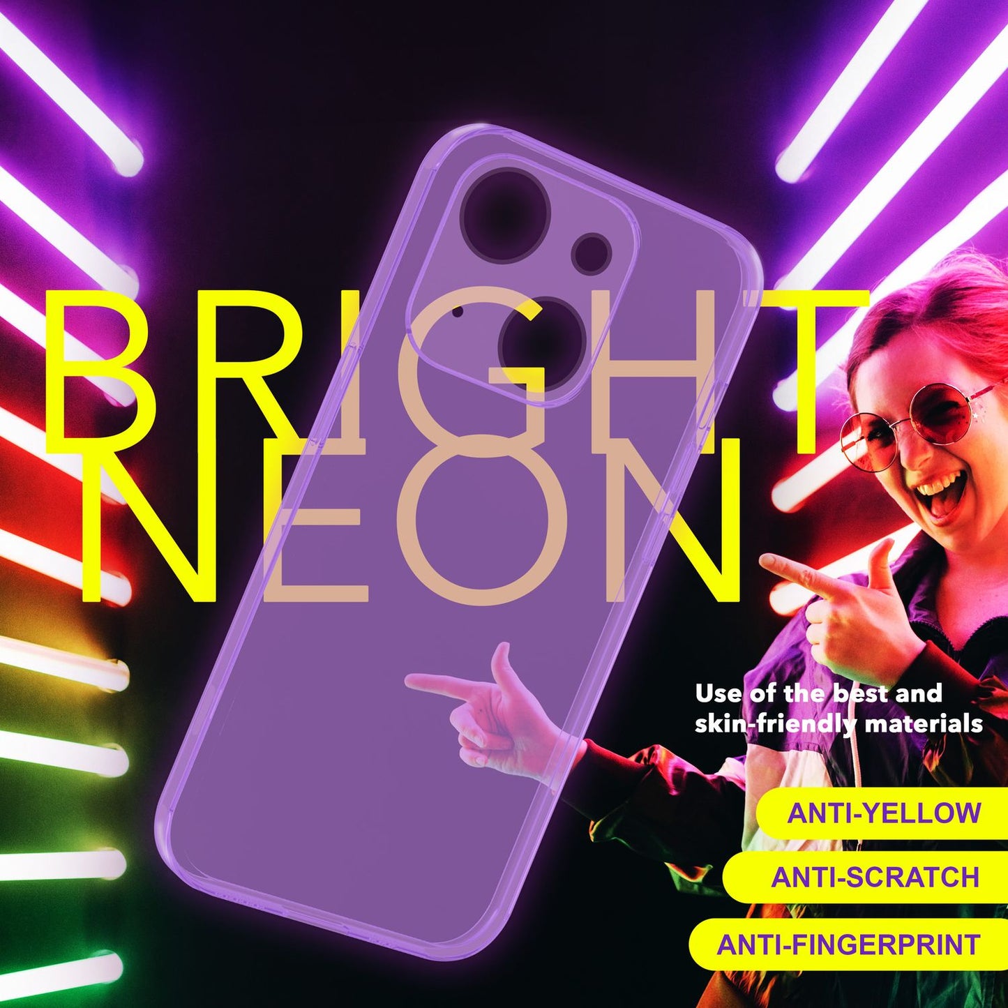 Carcasă transparentă neon pentru iPhone 15 Plus, carcasă de telefon din silicon luminos colorat, capac de protecție