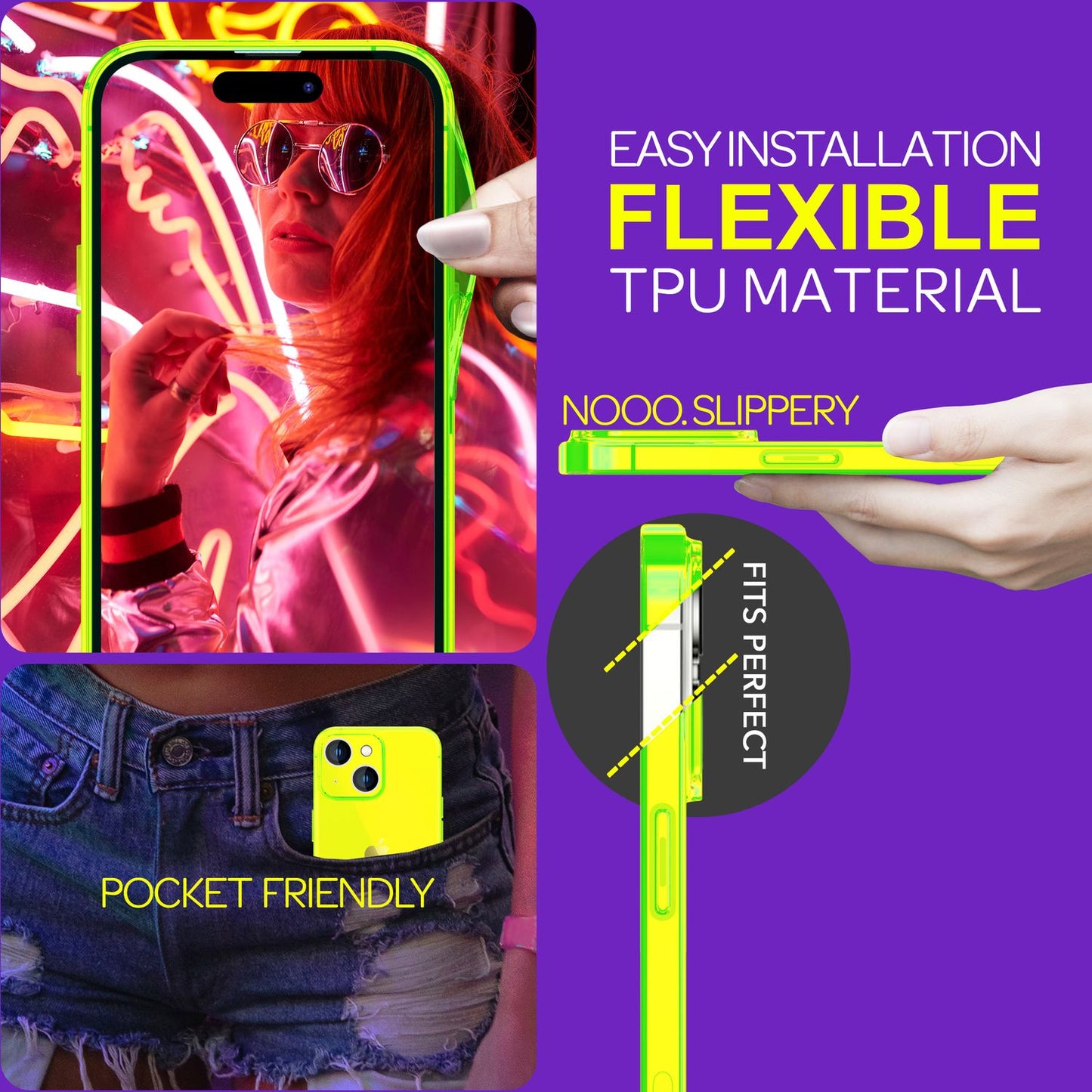 Carcasă transparentă neon pentru iPhone 15 Plus, carcasă de telefon din silicon luminos colorat, capac de protecție