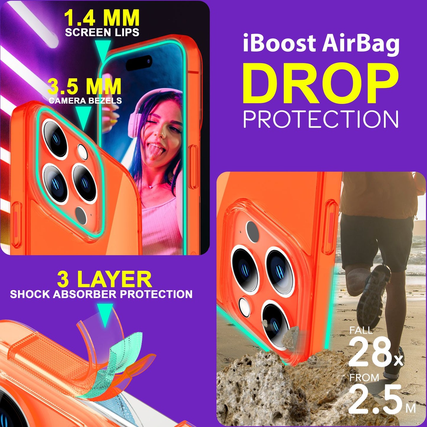 NALIA Hülle Neon Klar iPhone 15 Pro Leuchtendes Silikon - Material Silikon, Dicke 0,8 mm, Passform iPhone 15 Pro