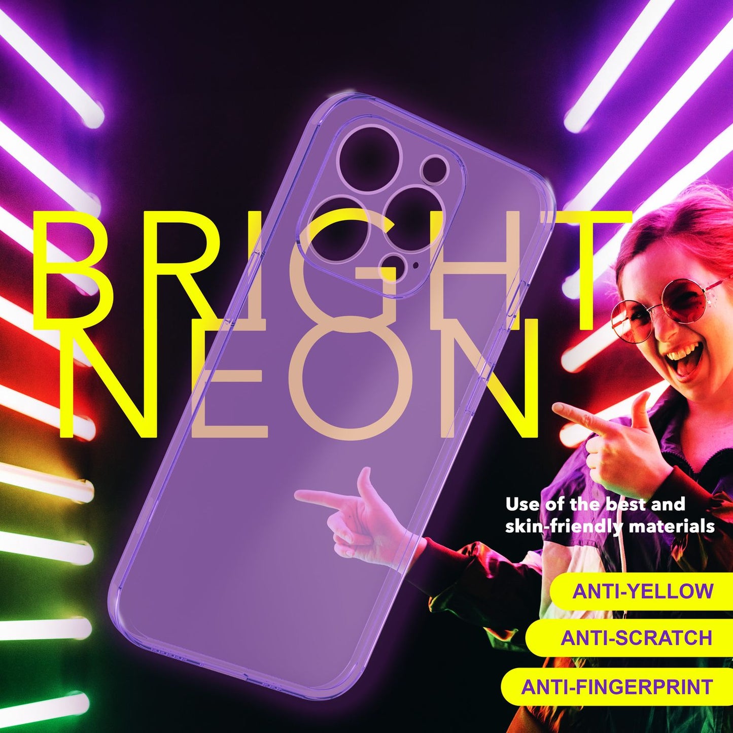 NALIA Hülle Neon Klar iPhone 15 Pro Leuchtendes Silikon - Material Silikon, Dicke 0,8 mm, Passform iPhone 15 Pro