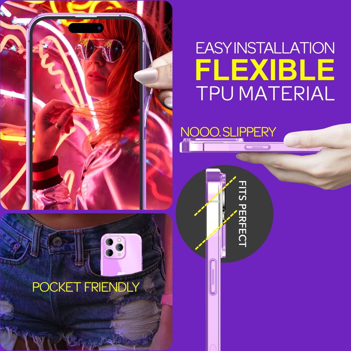 NALIA Hülle Neon Klar iPhone 15 Pro Leuchtendes Silikon - Material Silikon, Dicke 0,8 mm, Passform iPhone 15 Pro