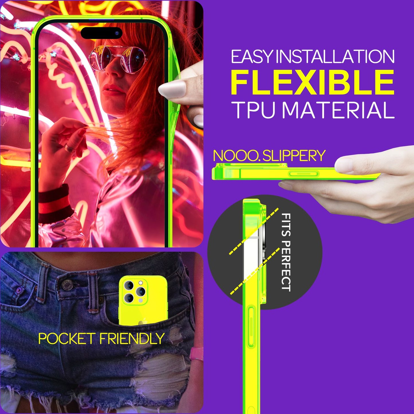 NALIA Hülle Neon Klar iPhone 15 Pro Leuchtendes Silikon - Material Silikon, Dicke 0,8 mm, Passform iPhone 15 Pro