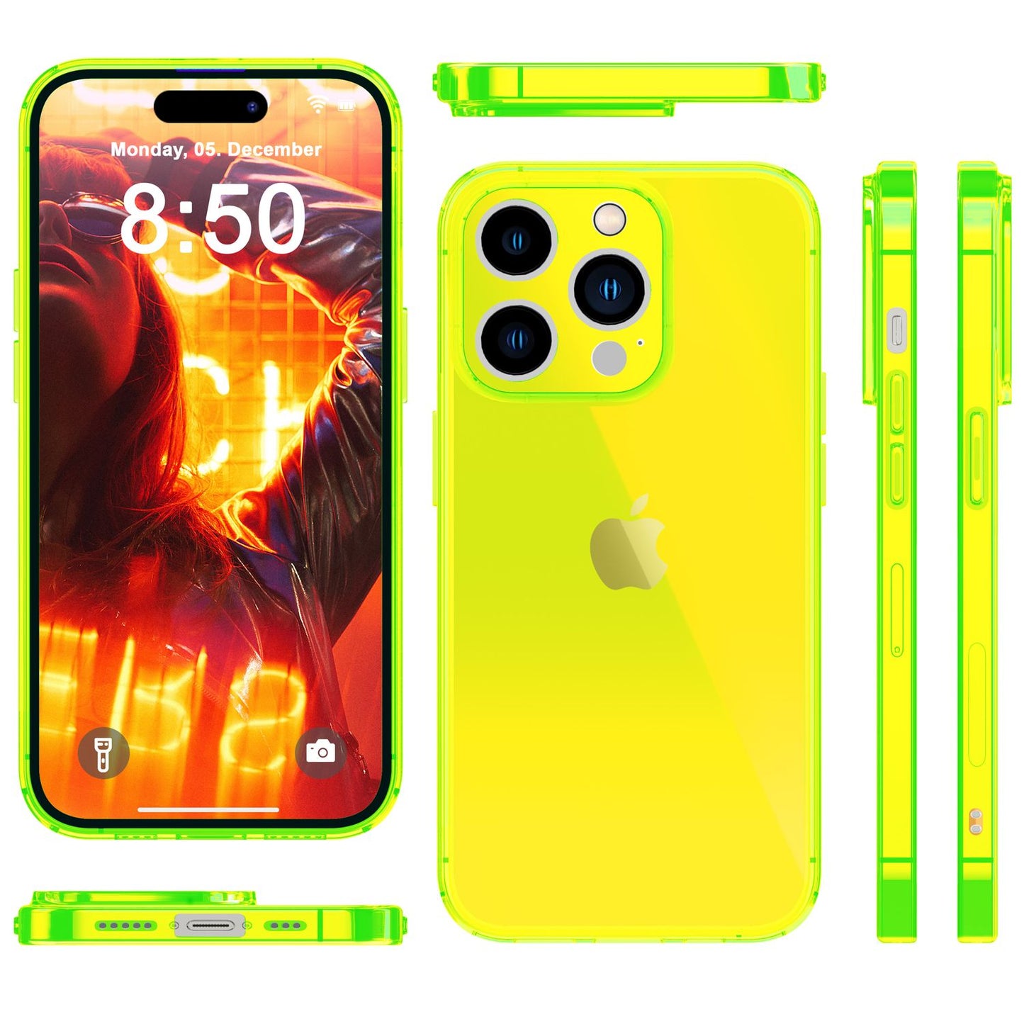 NALIA Hülle Neon Klar iPhone 15 Pro Leuchtendes Silikon - Material Silikon, Dicke 0,8 mm, Passform iPhone 15 Pro