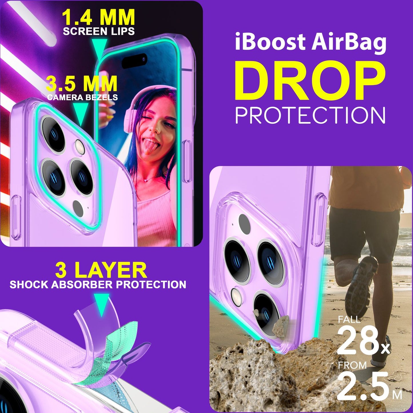 Hülle Neon Klar für iPhone 15 Pro Max Bunt Leuchtend Silikon Handyhülle TPU Case